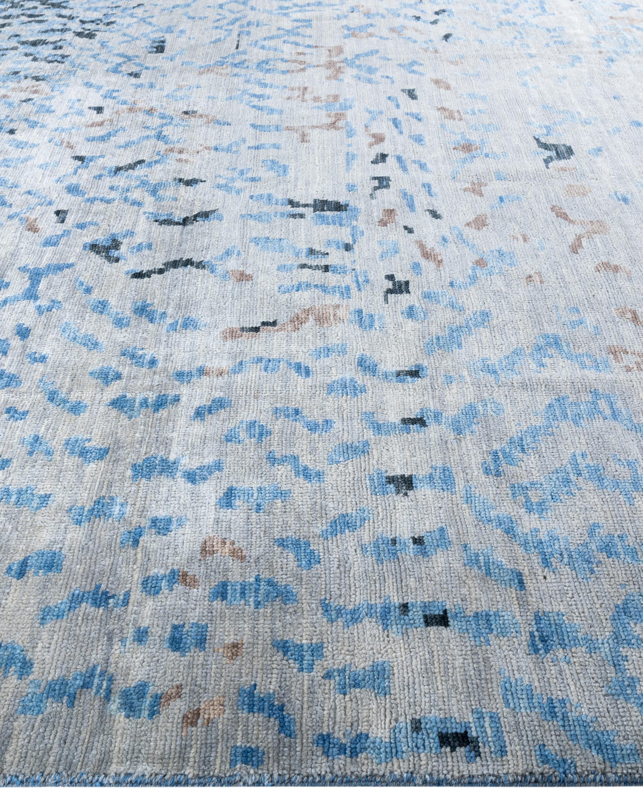 Alfombra Tradicional Abstracta de Lana Anudada a Mano Gris 9' 1