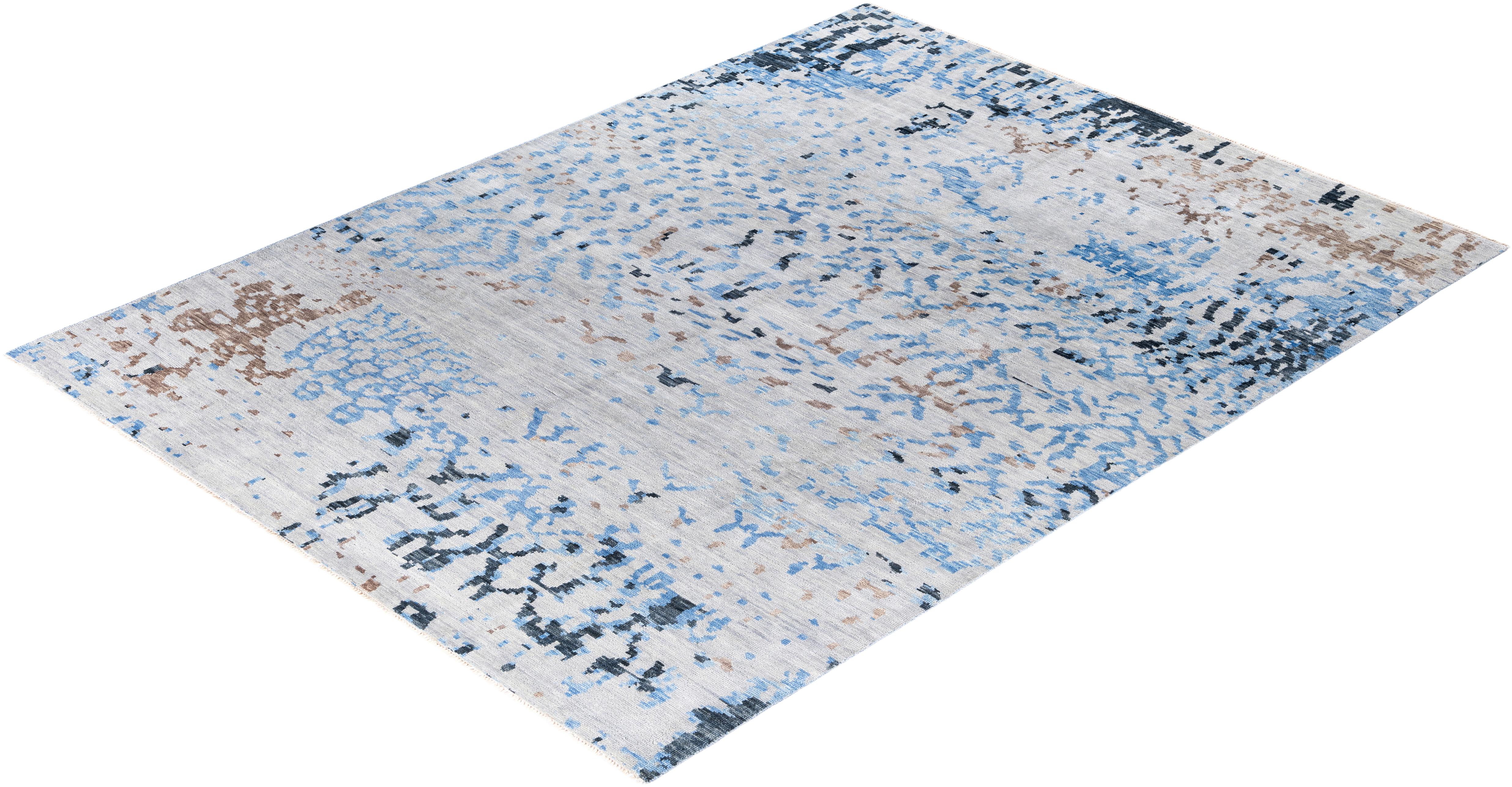 Alfombra Tradicional Abstracta de Lana Anudada a Mano Gris 9' 1