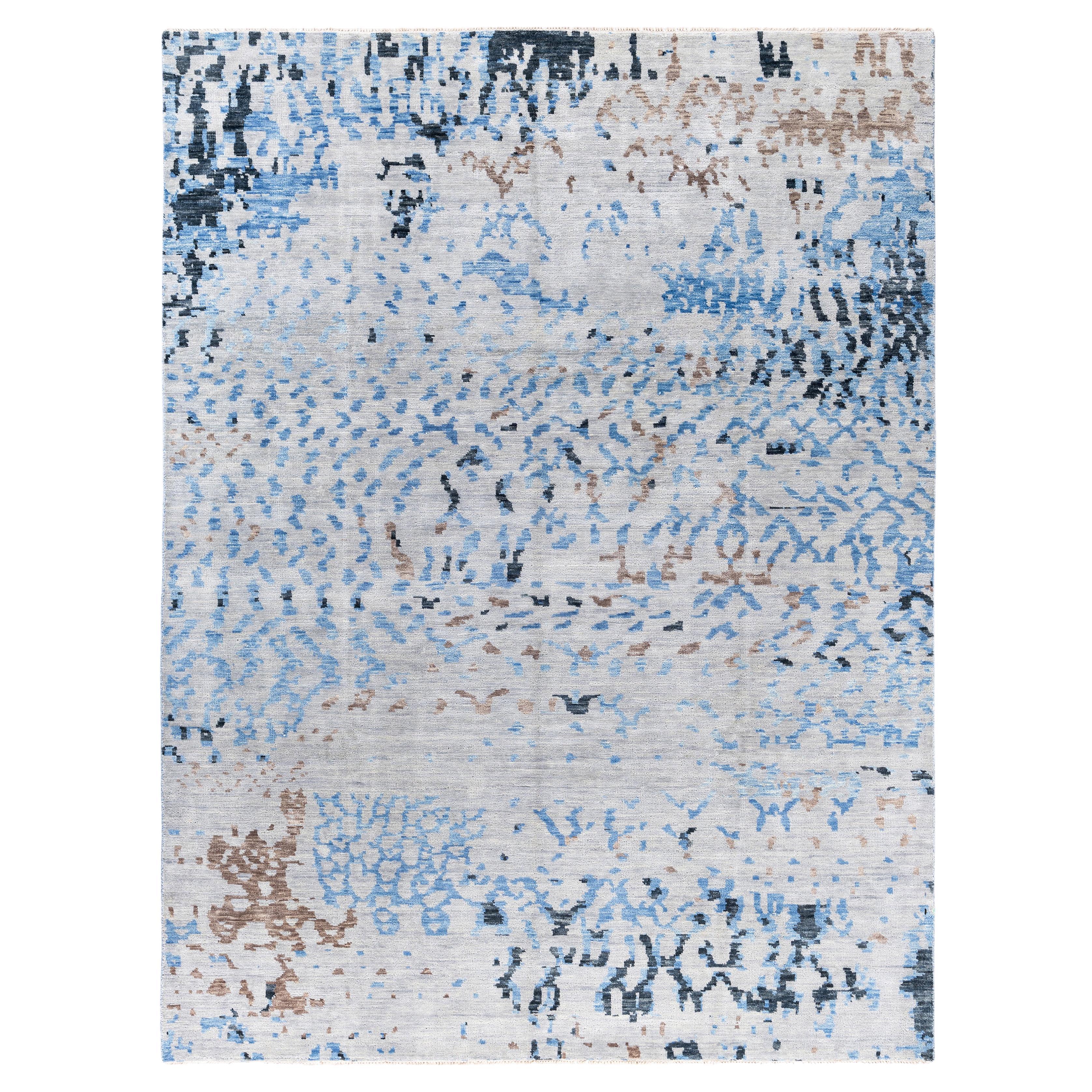Alfombra Tradicional Abstracta de Lana Anudada a Mano Gris 9' 1" x 12' 1 en venta