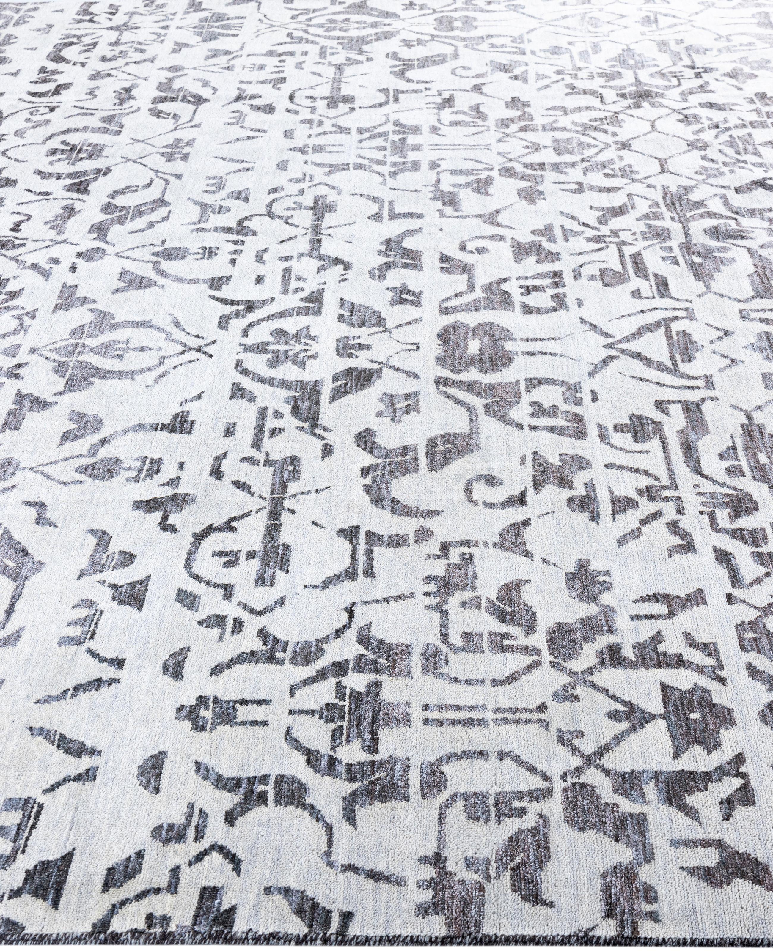 Annodato a mano Traditional Abstract Wool Hand Knoted Gray Area Rugs 9' 1