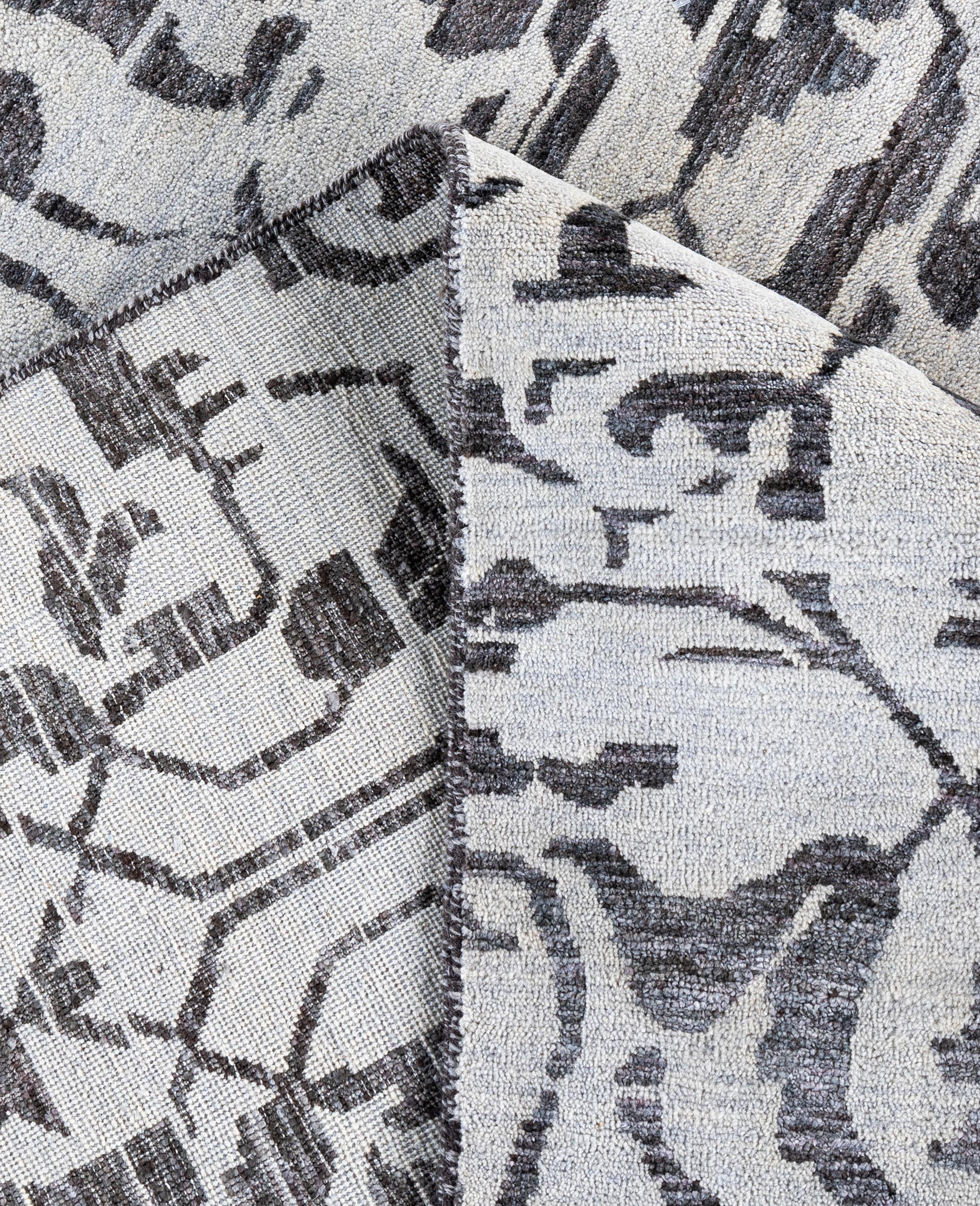 XXI secolo e contemporaneo Traditional Abstract Wool Hand Knoted Gray Area Rugs 9' 1