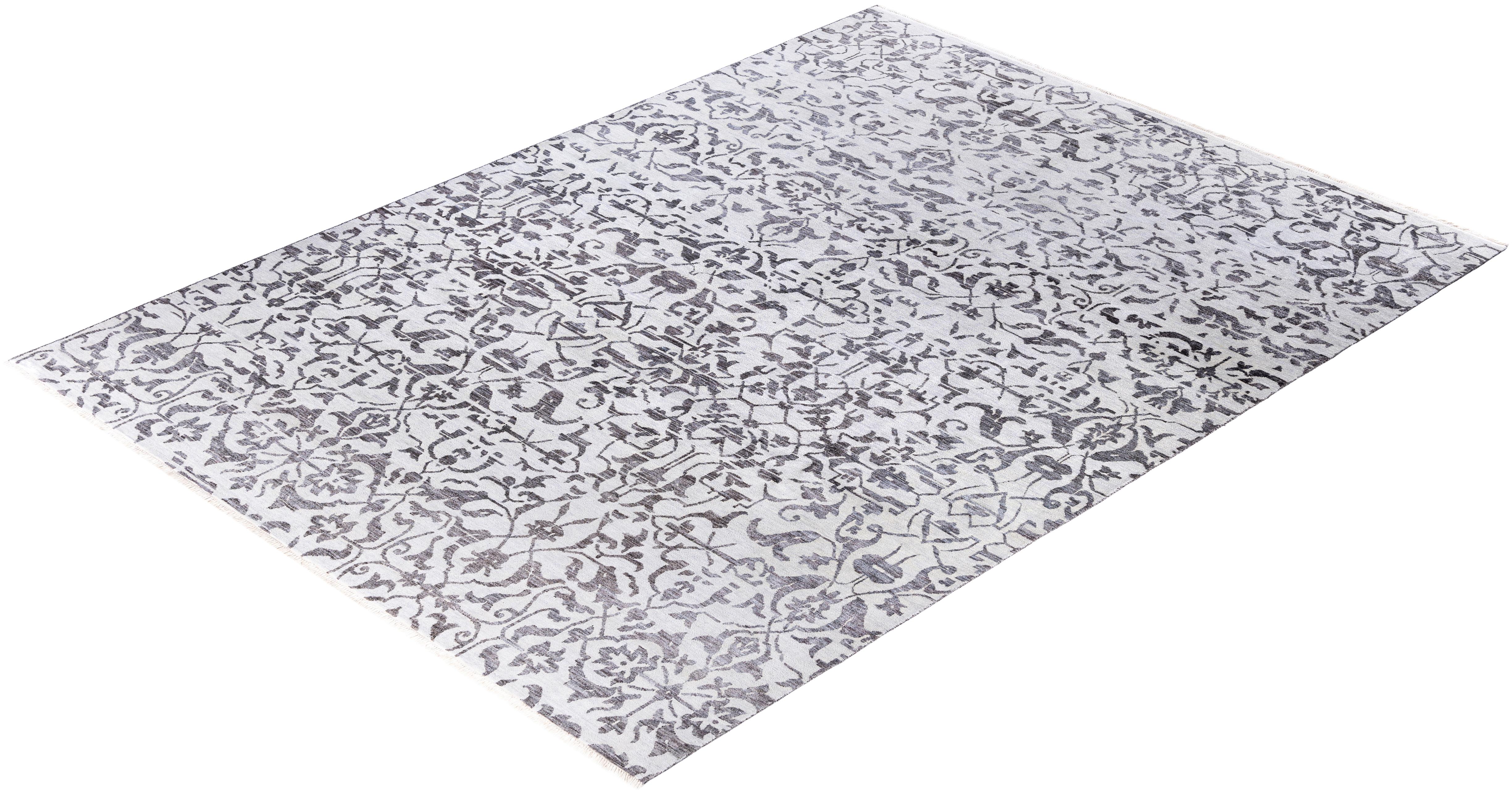 Traditional Abstract Wool Hand Knoted Gray Area Rugs 9' 1