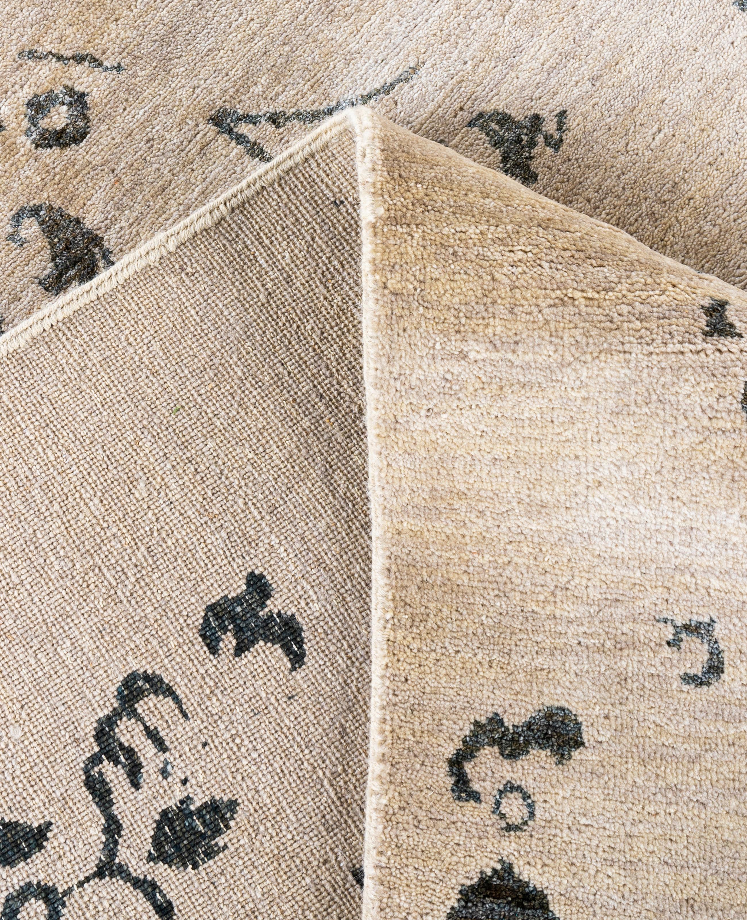 XXI secolo e contemporaneo Traditional Abstract Wool Hand Knoted Ivory Area Rugs 9' 4