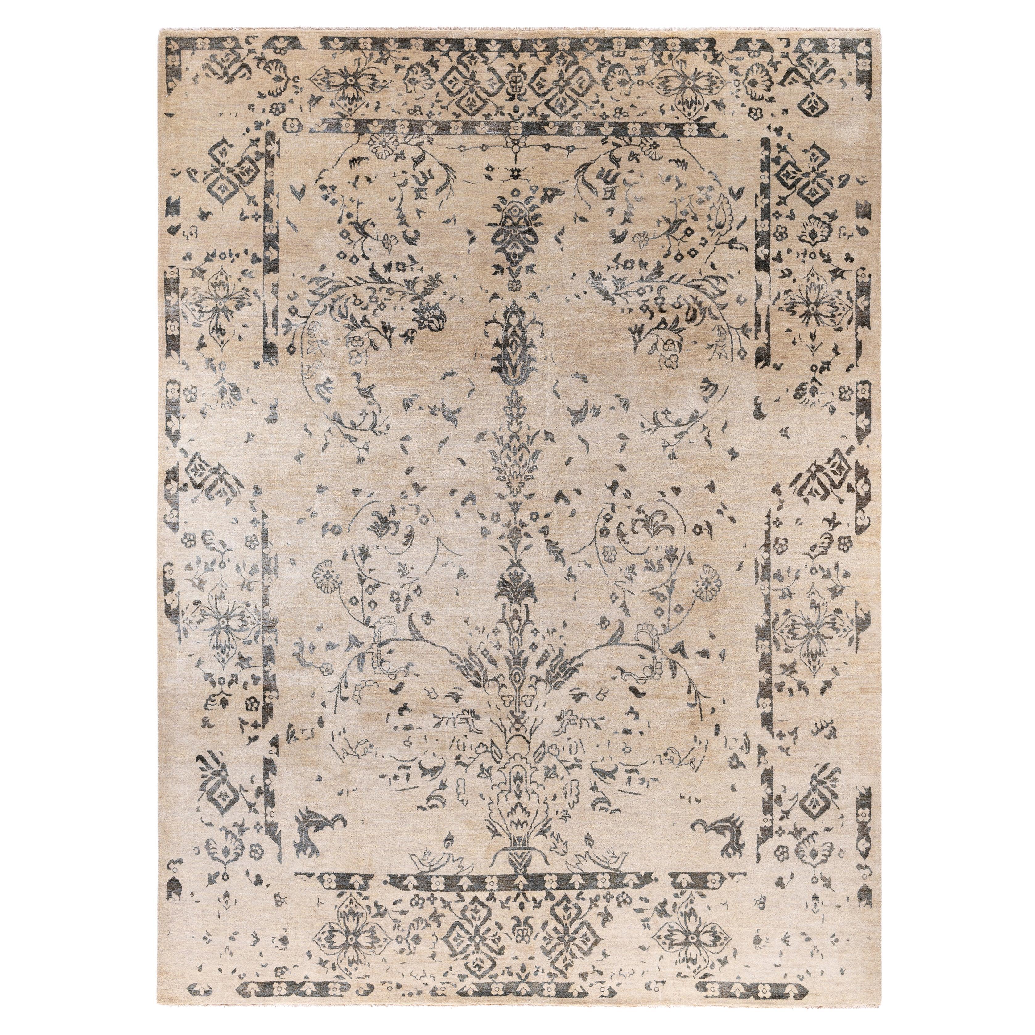 Traditional Abstract Wool Hand Knoted Ivory Area Rugs 9' 4" x 12' 3" in vendita