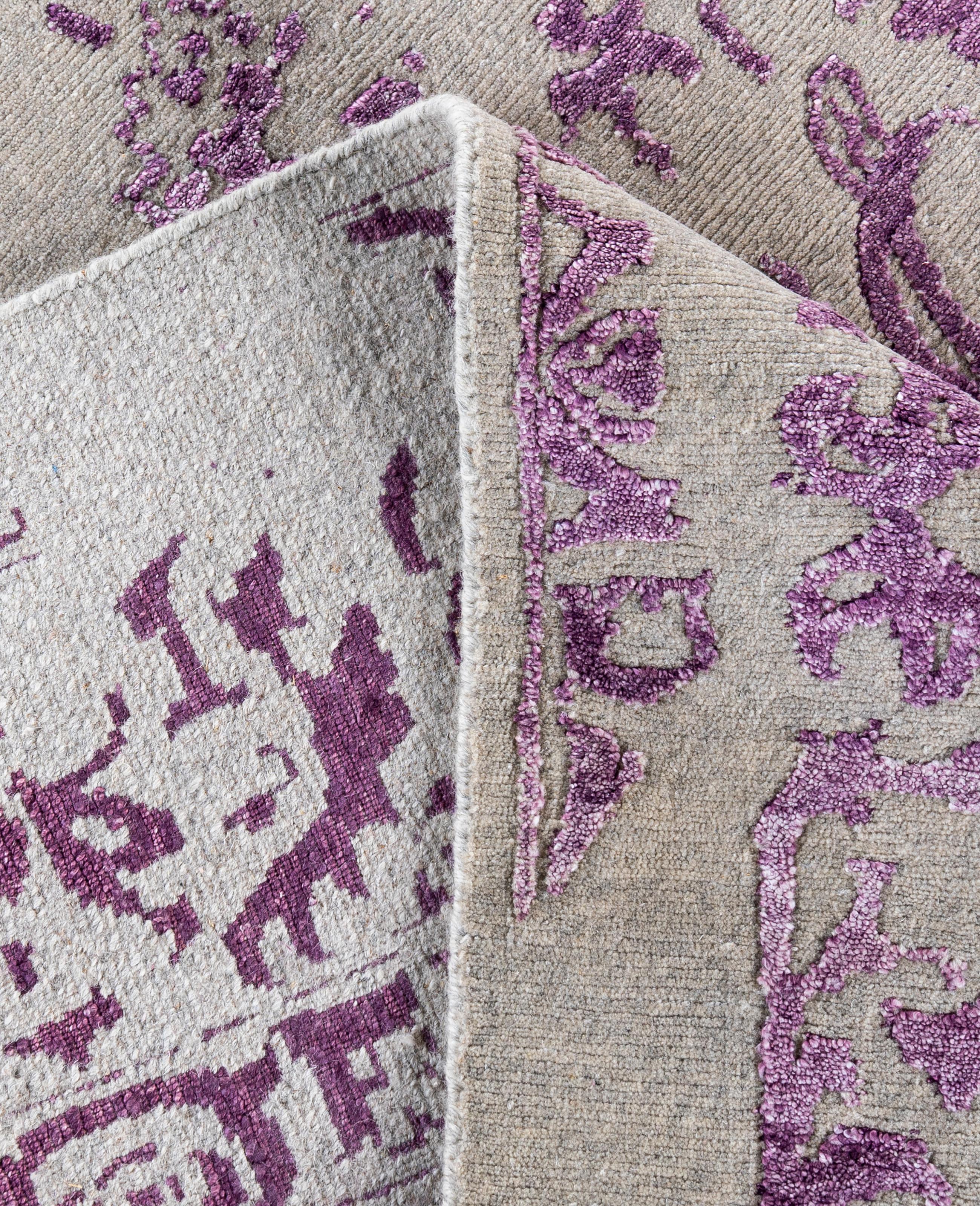 XXI secolo e contemporaneo Traditional Abstract Wool, Silk Hand Knotted Beige Area Rugs 8' 0