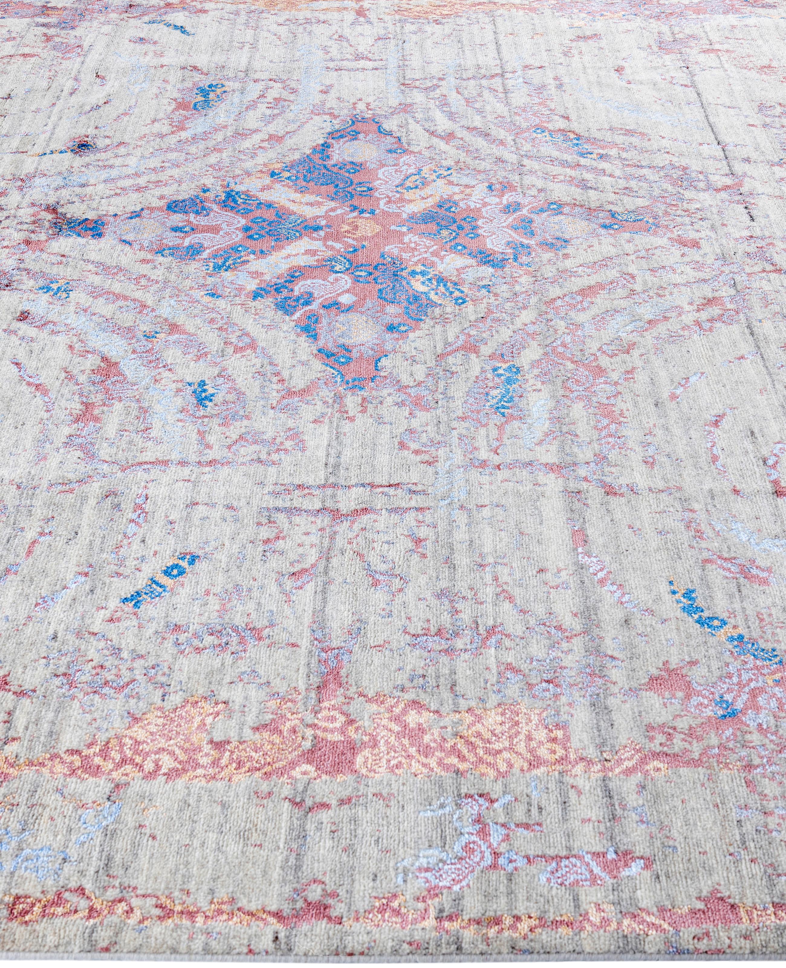 Annodato a mano Traditional Abstract Wool, Silk Hand Knotted Beige Area Rugs 8' 1
