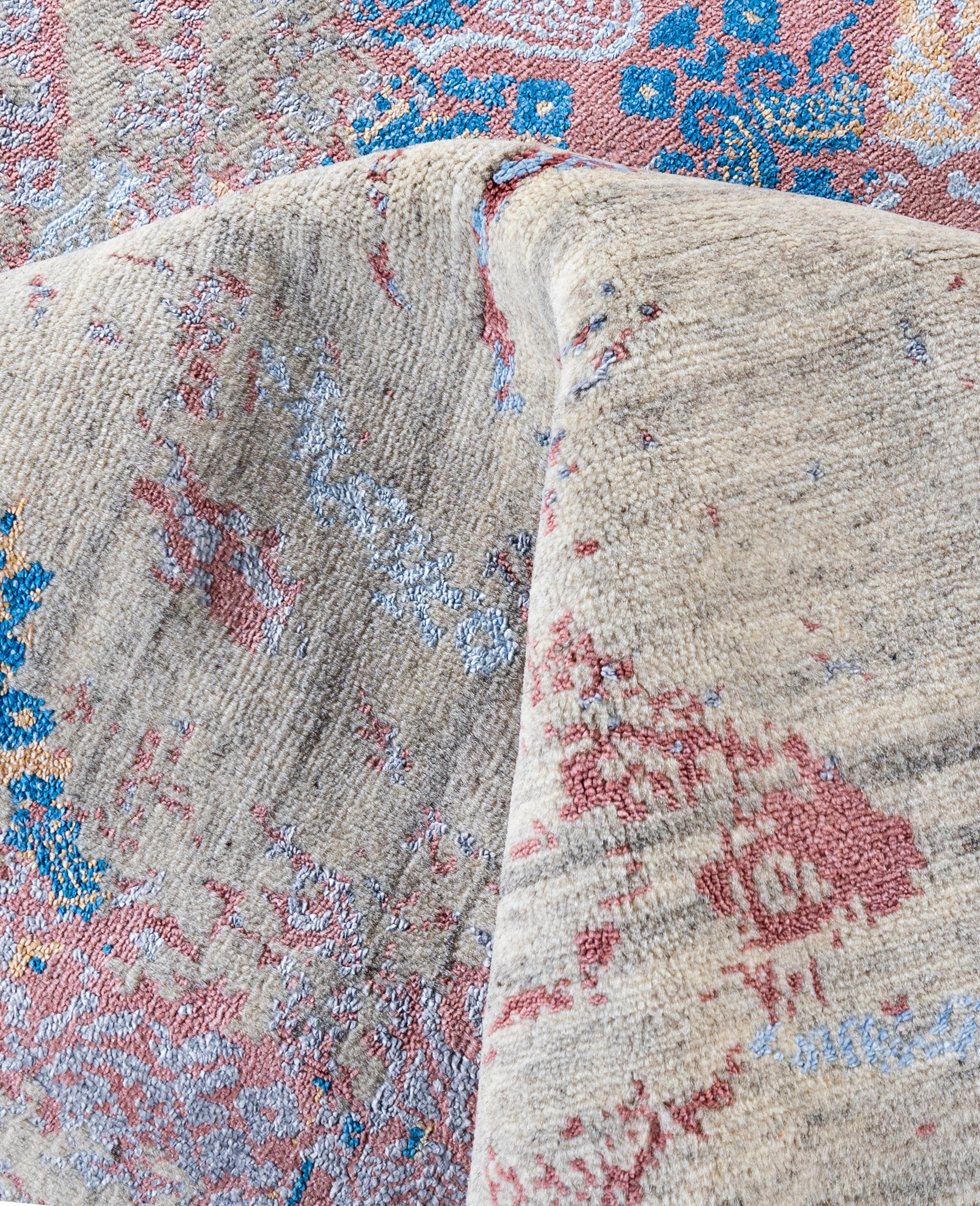 Lana Traditional Abstract Wool, Silk Hand Knotted Beige Area Rugs 8' 1