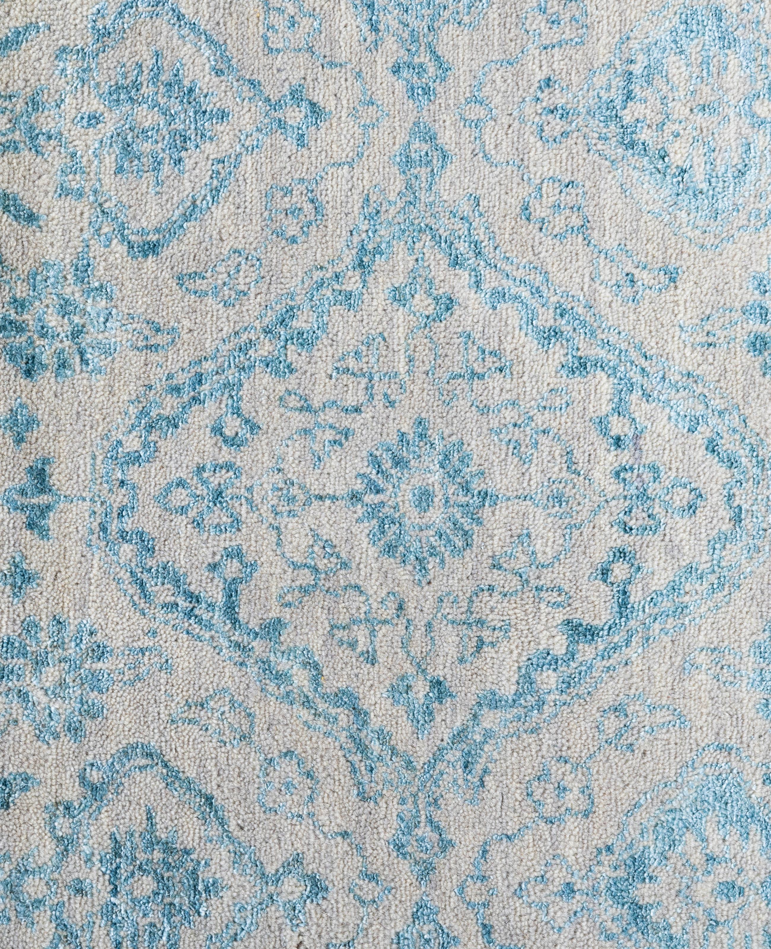 Traditioneller abstrakter handgeknüpfter Teppich aus Wolle und Seide in Beige 9' 0