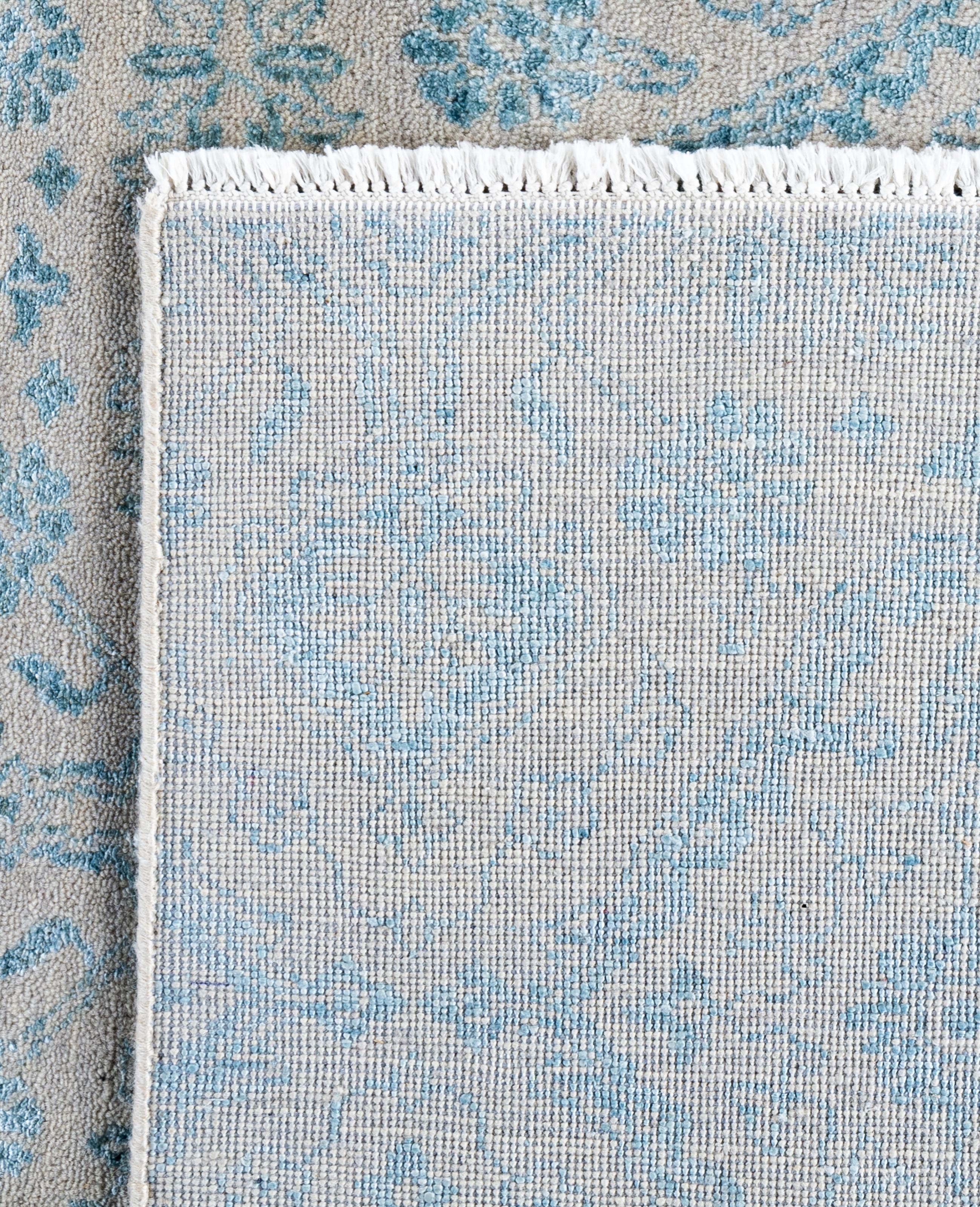Traditioneller abstrakter handgeknüpfter Teppich aus Wolle und Seide in Beige 9' 0
