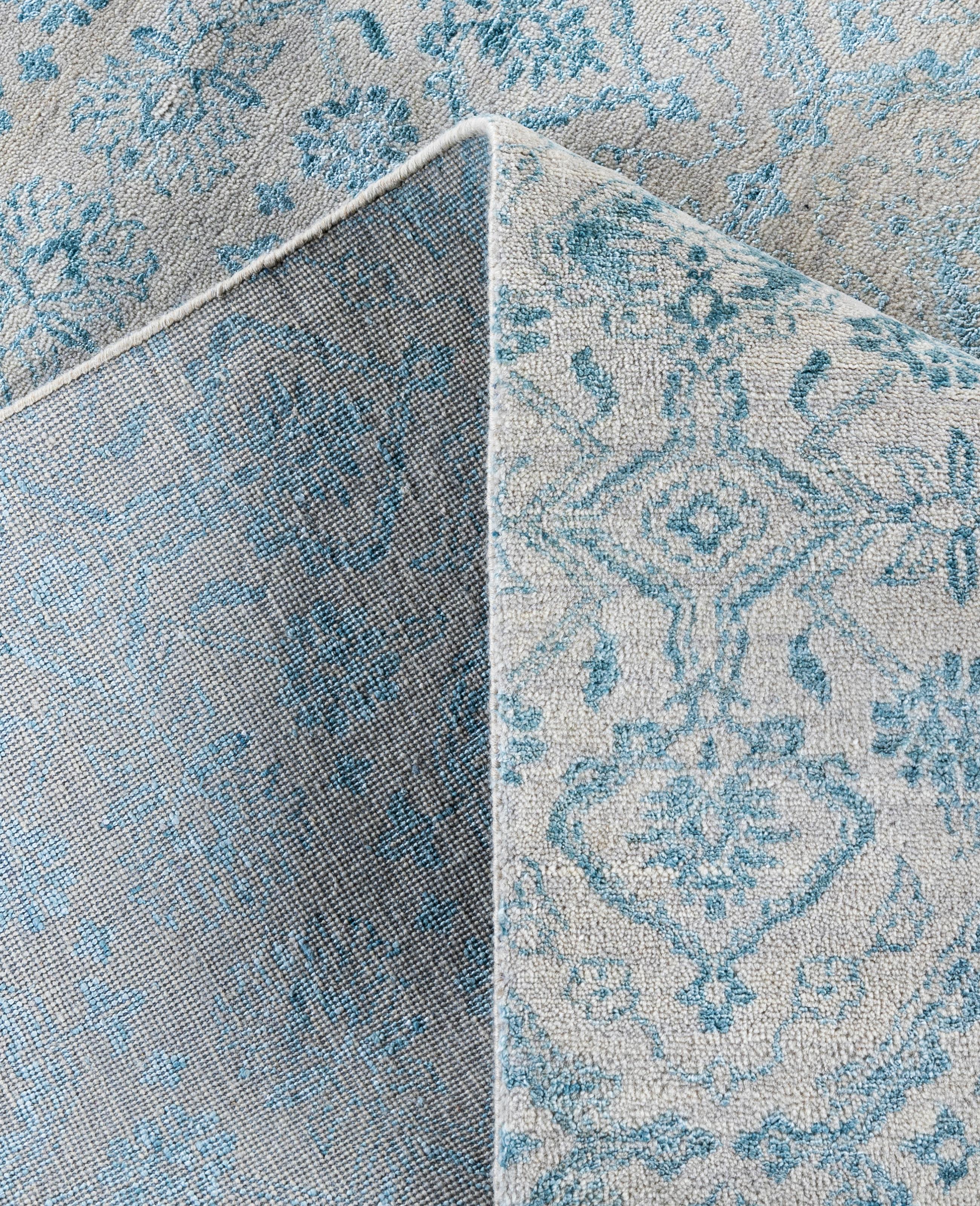 Traditioneller abstrakter handgeknüpfter Teppich aus Wolle und Seide in Beige 9' 0