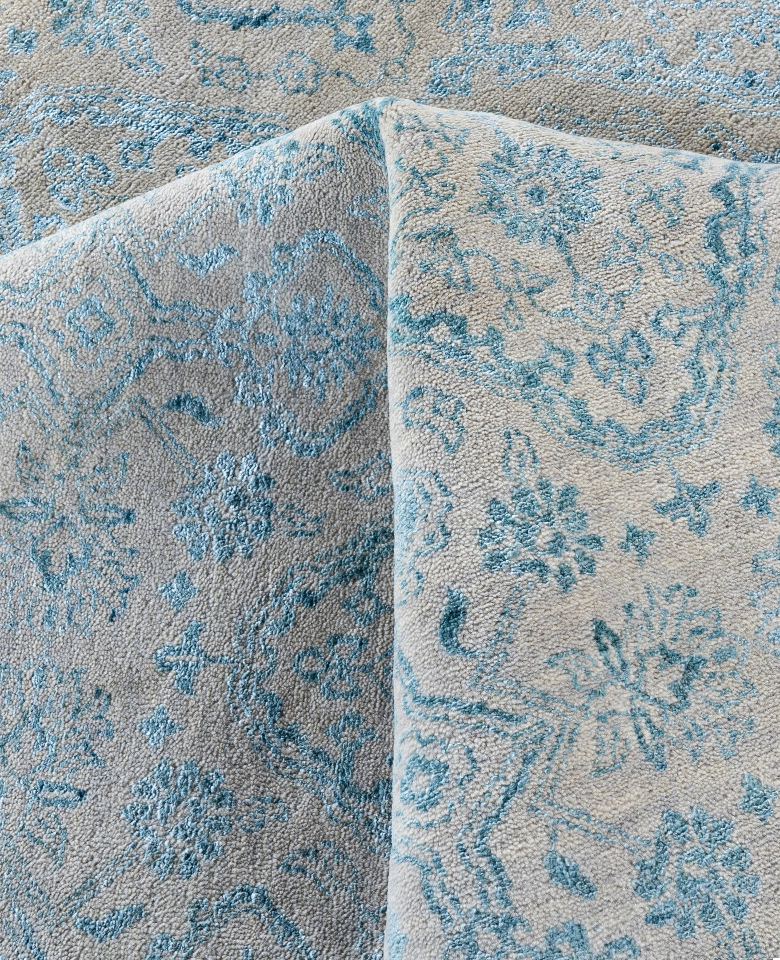 Traditioneller abstrakter handgeknüpfter Teppich aus Wolle und Seide in Beige 9' 0