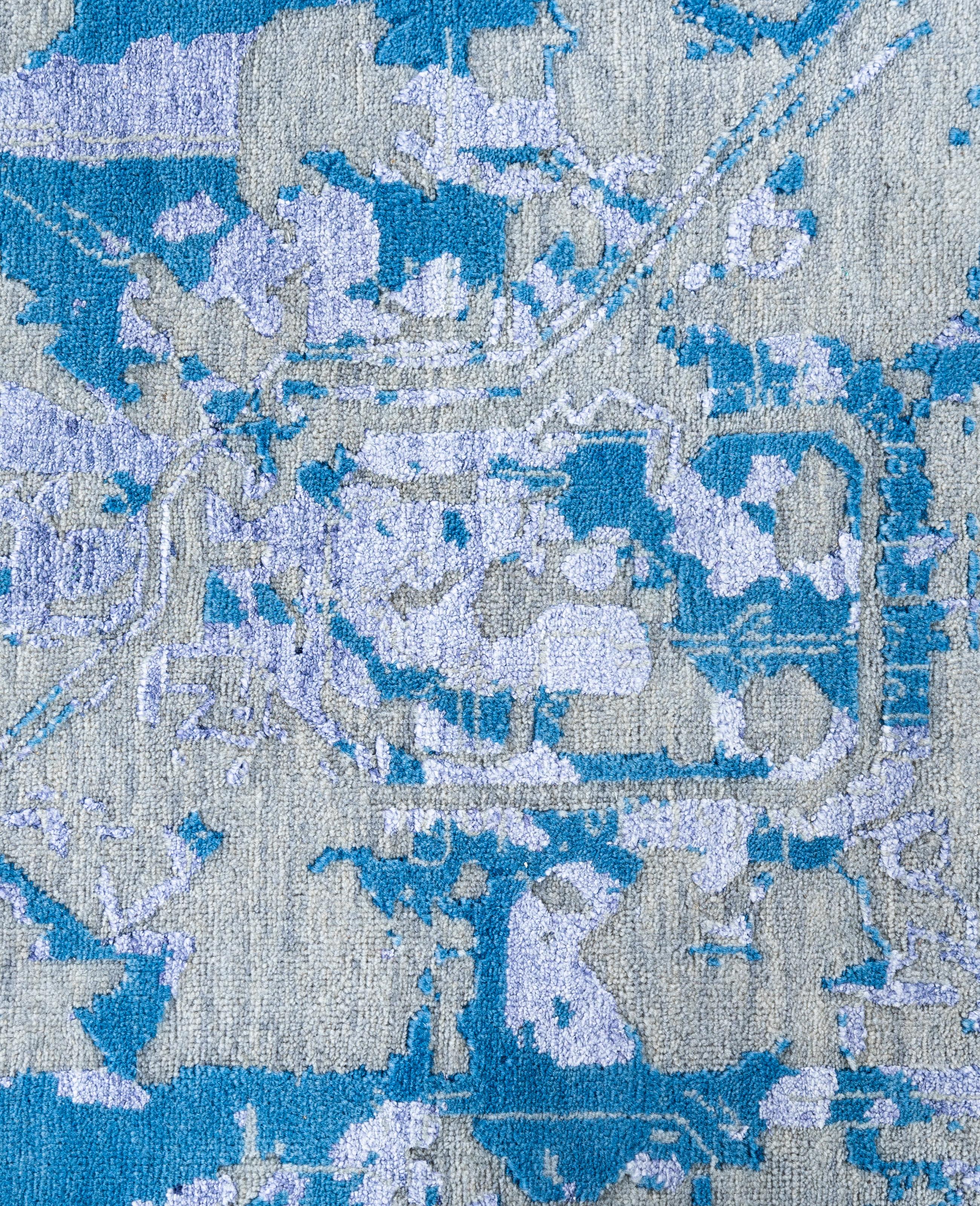 Alfombra Abstracta Tradicional de Lana y Seda Anudada a Mano en Beige 9' 0