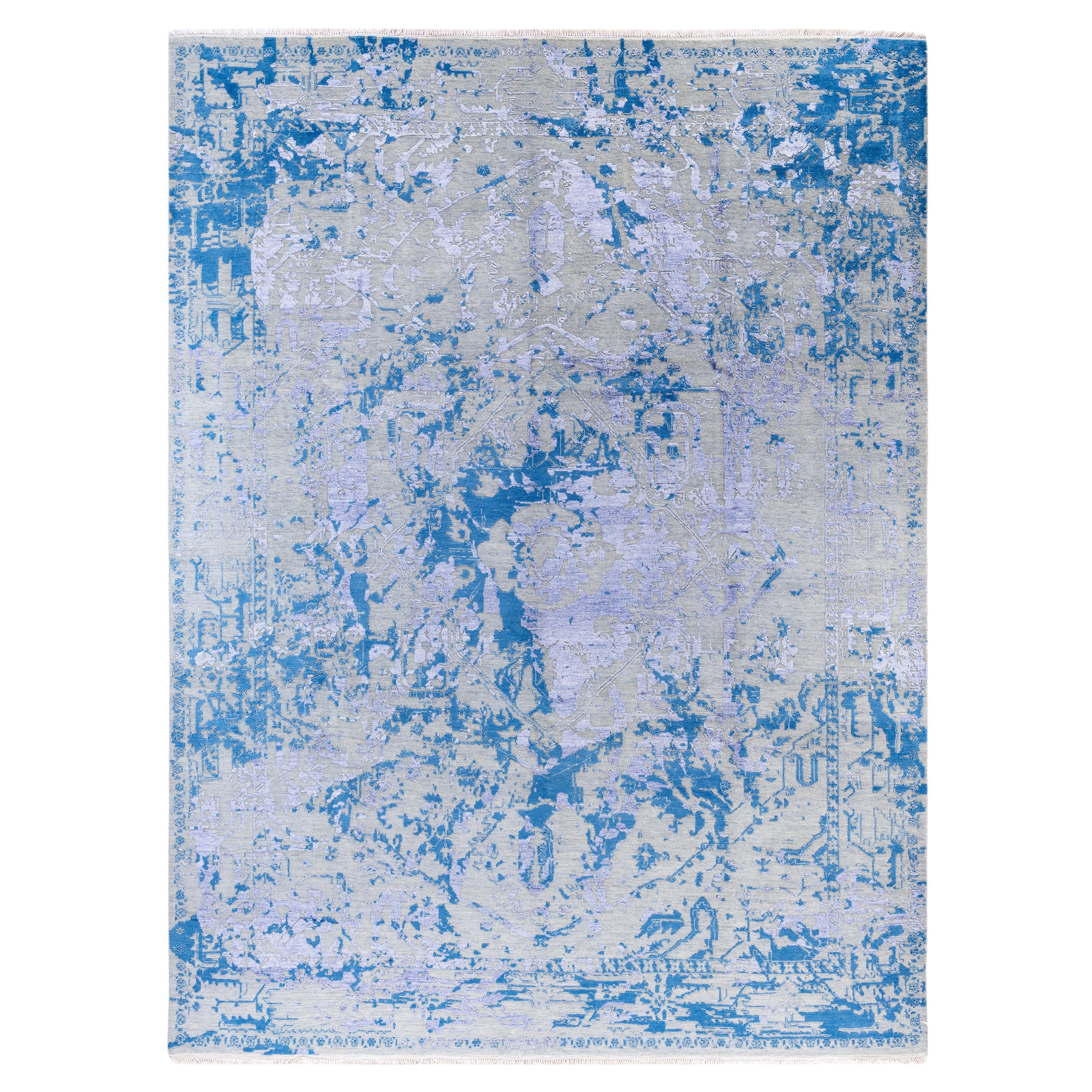 Traditioneller abstrakter handgeknüpfter Teppich aus Wolle und Seide in Beige 9' 0" x 12' 1"