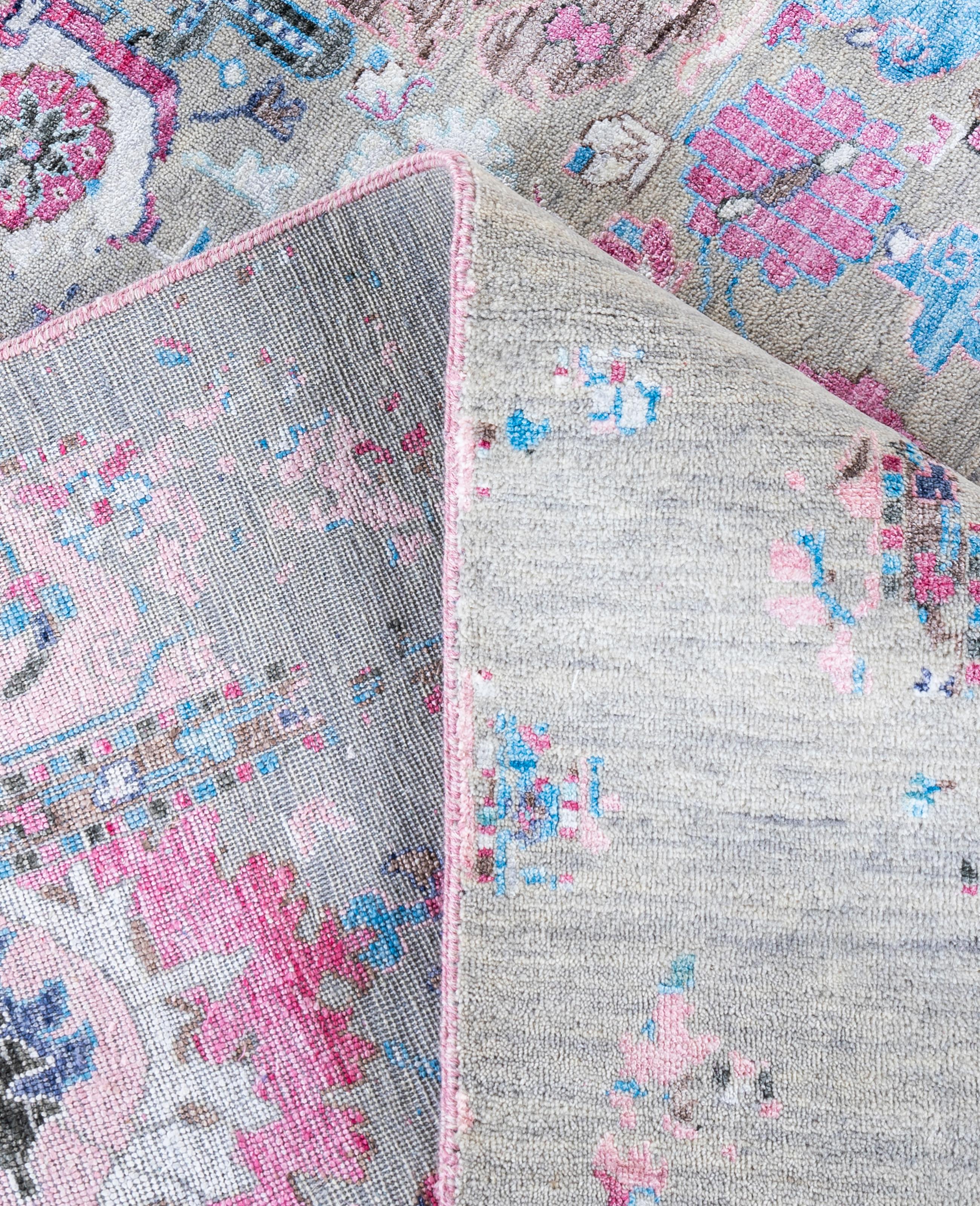 XXIe siècle et contemporain Tapis traditionnel abstrait beige noué à la main 9' 1