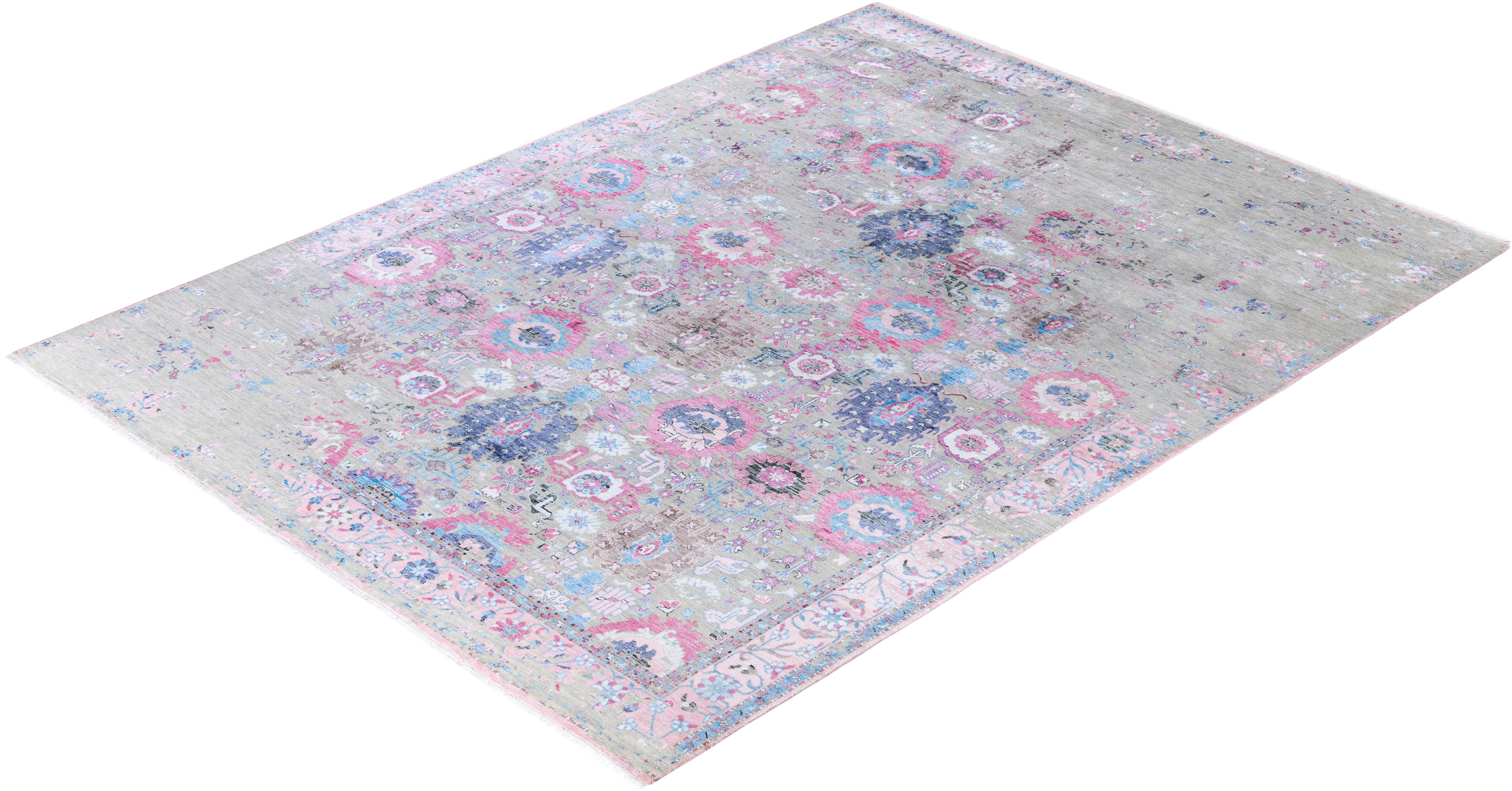 Tapis traditionnel abstrait beige noué à la main 9' 1