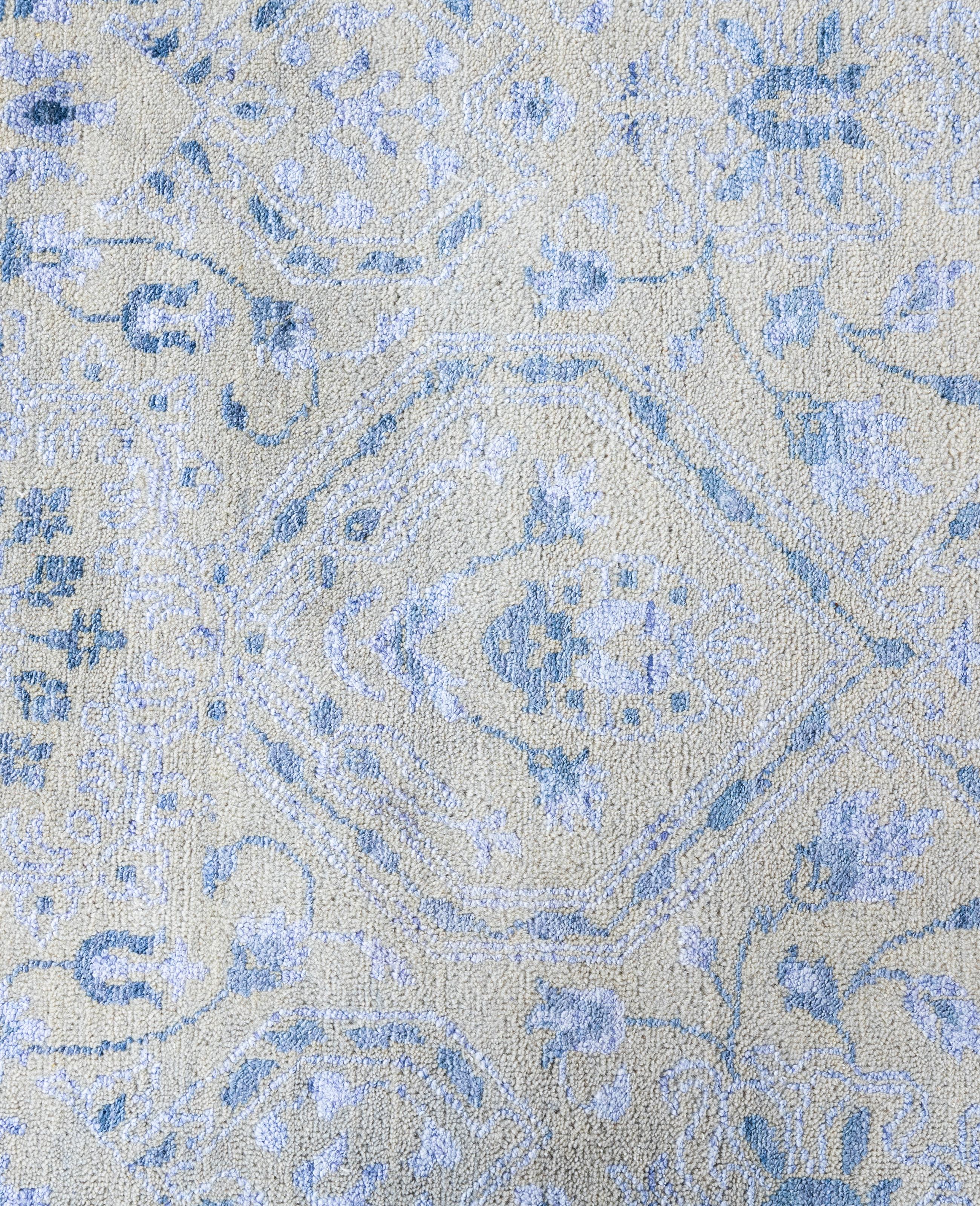Traditioneller abstrakter handgeknüpfter Teppich aus Wolle und Seide in Beige 9' 1