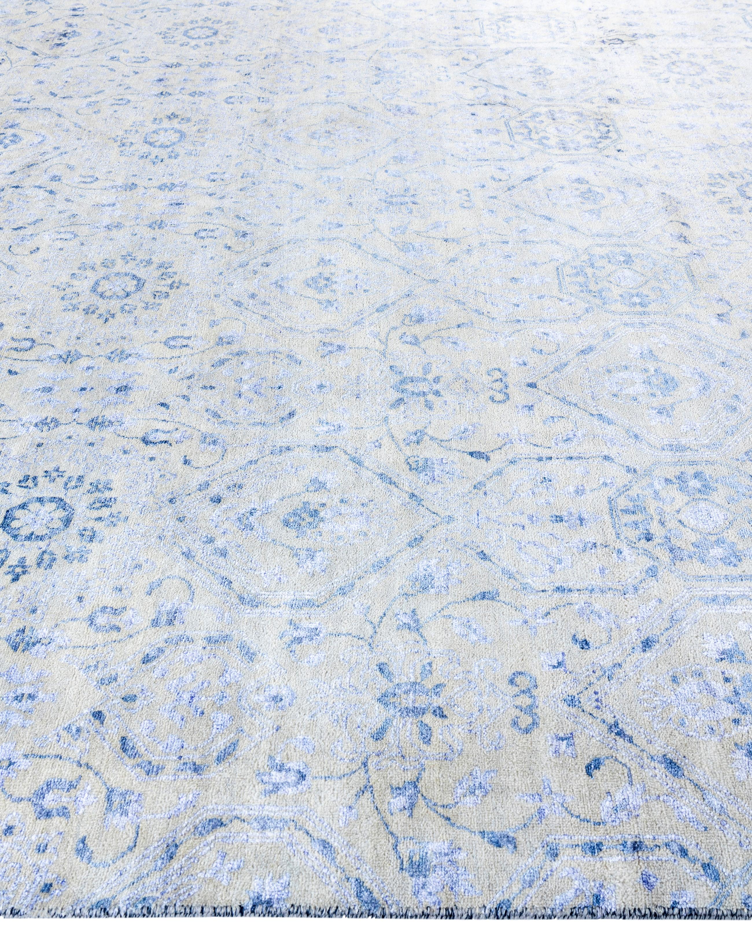 Traditioneller abstrakter handgeknüpfter Teppich aus Wolle und Seide in Beige 9' 1