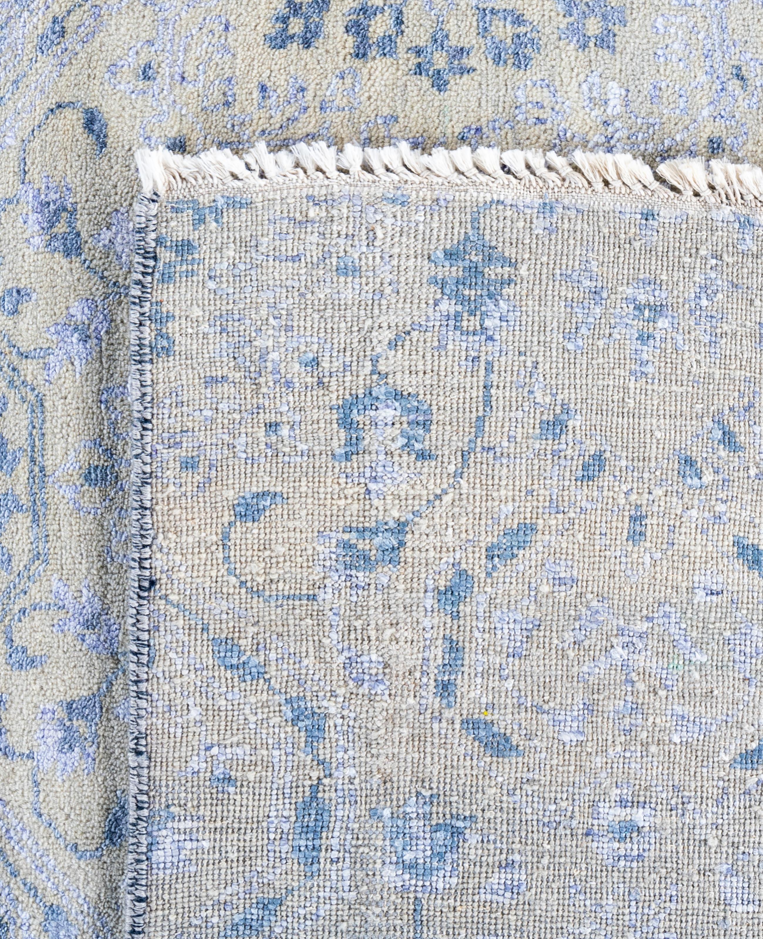 Traditioneller abstrakter handgeknüpfter Teppich aus Wolle und Seide in Beige 9' 1