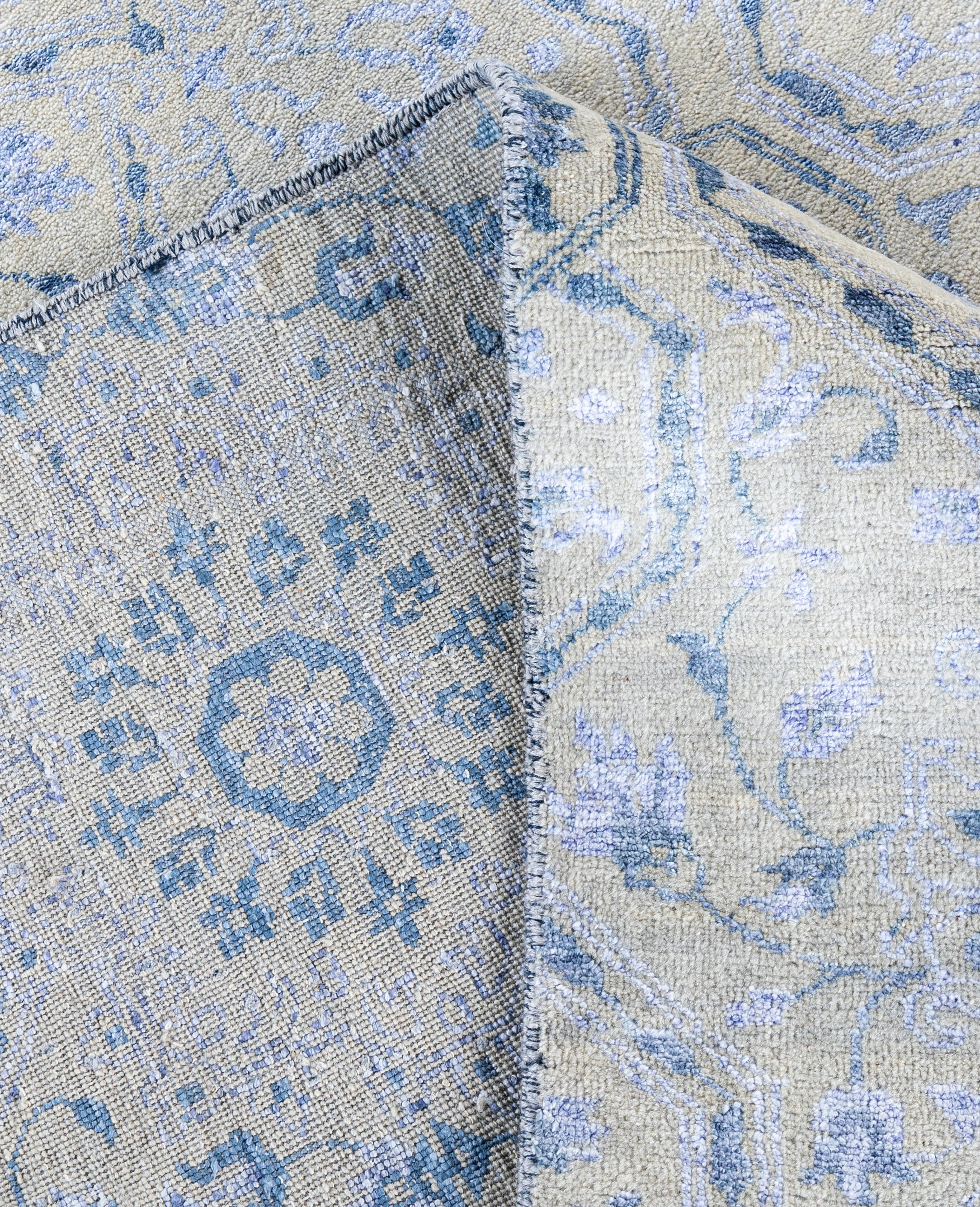 Traditioneller abstrakter handgeknüpfter Teppich aus Wolle und Seide in Beige 9' 1