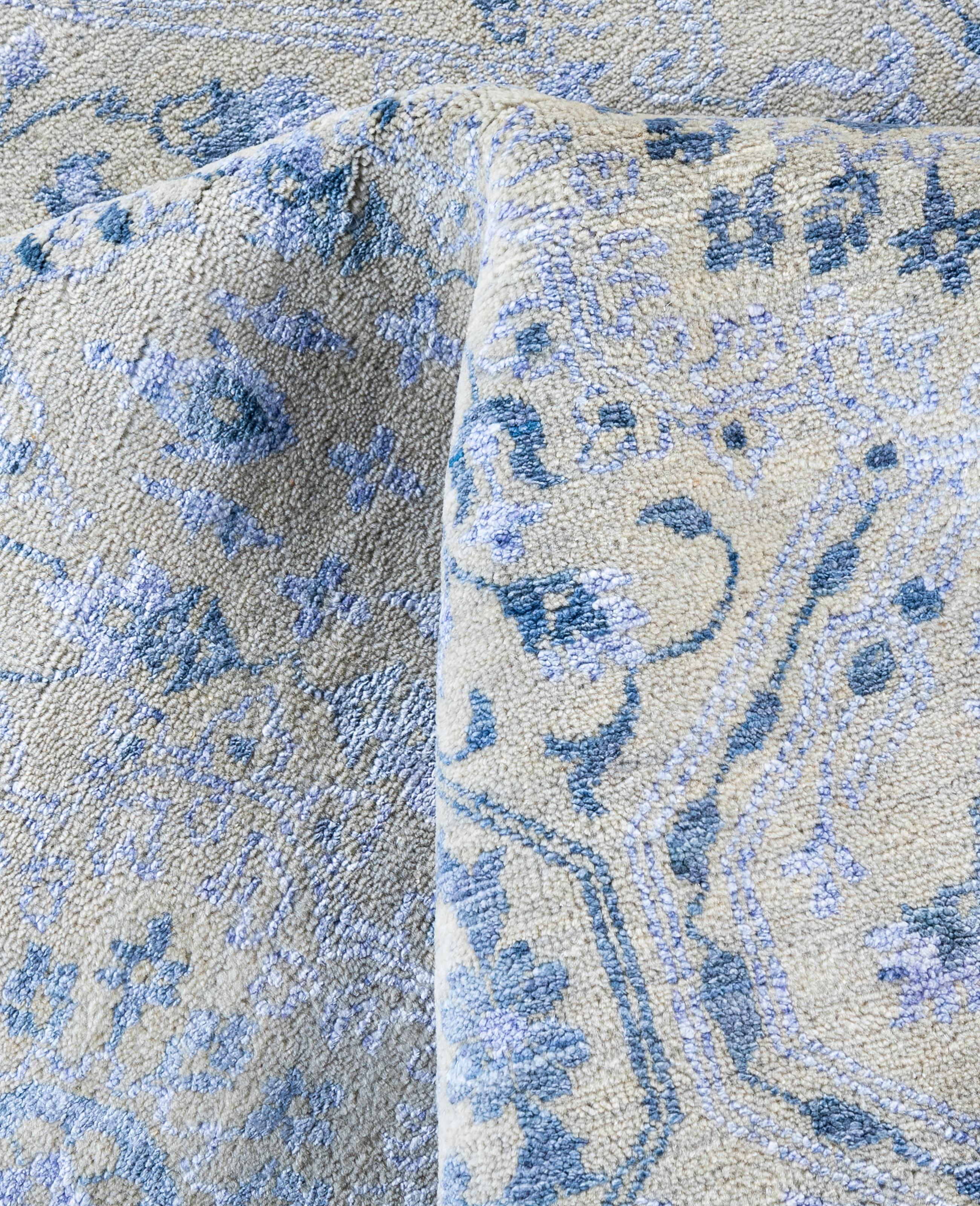 Traditioneller abstrakter handgeknüpfter Teppich aus Wolle und Seide in Beige 9' 1