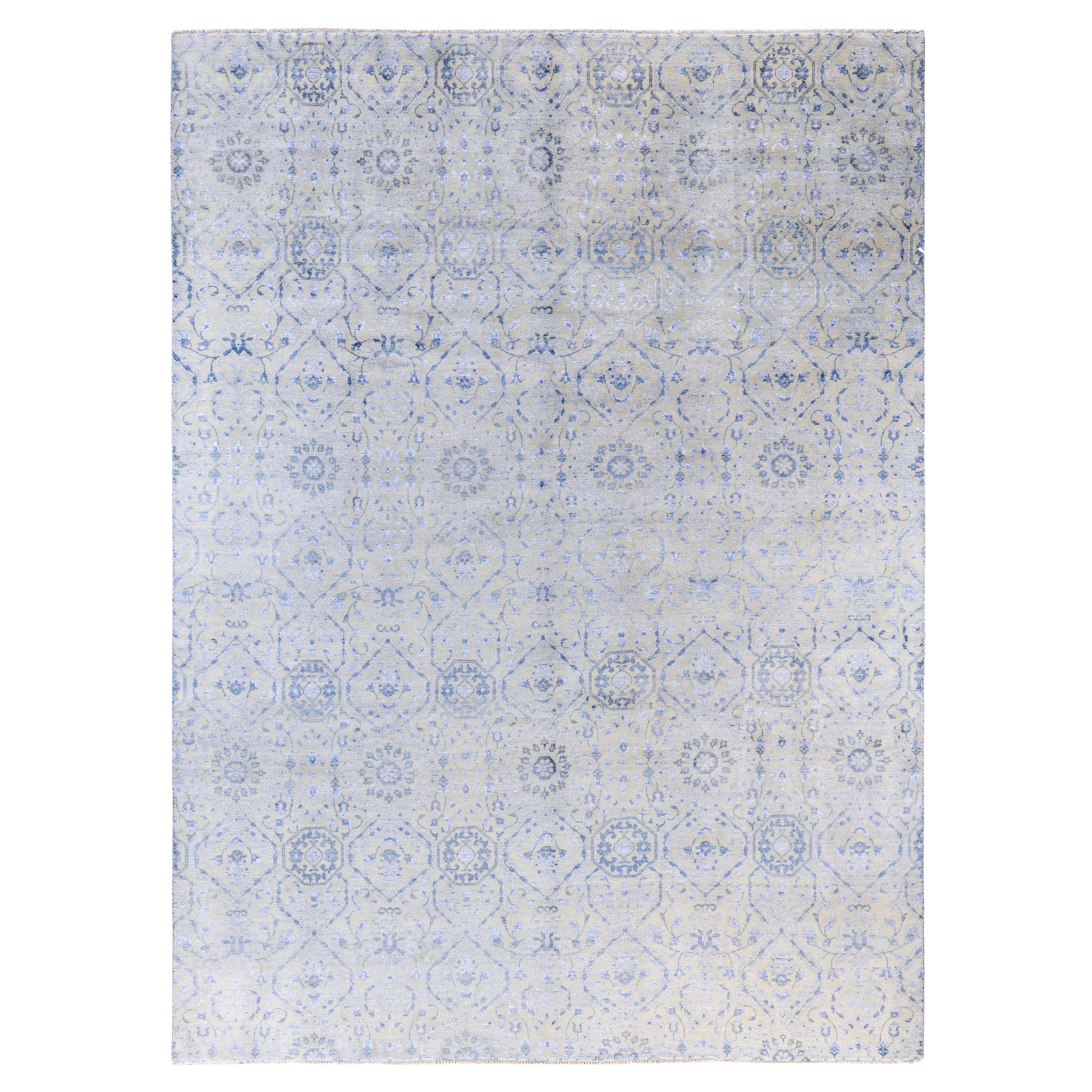 Traditioneller abstrakter handgeknüpfter Teppich aus Wolle und Seide in Beige 9' 1" x 12' 5"