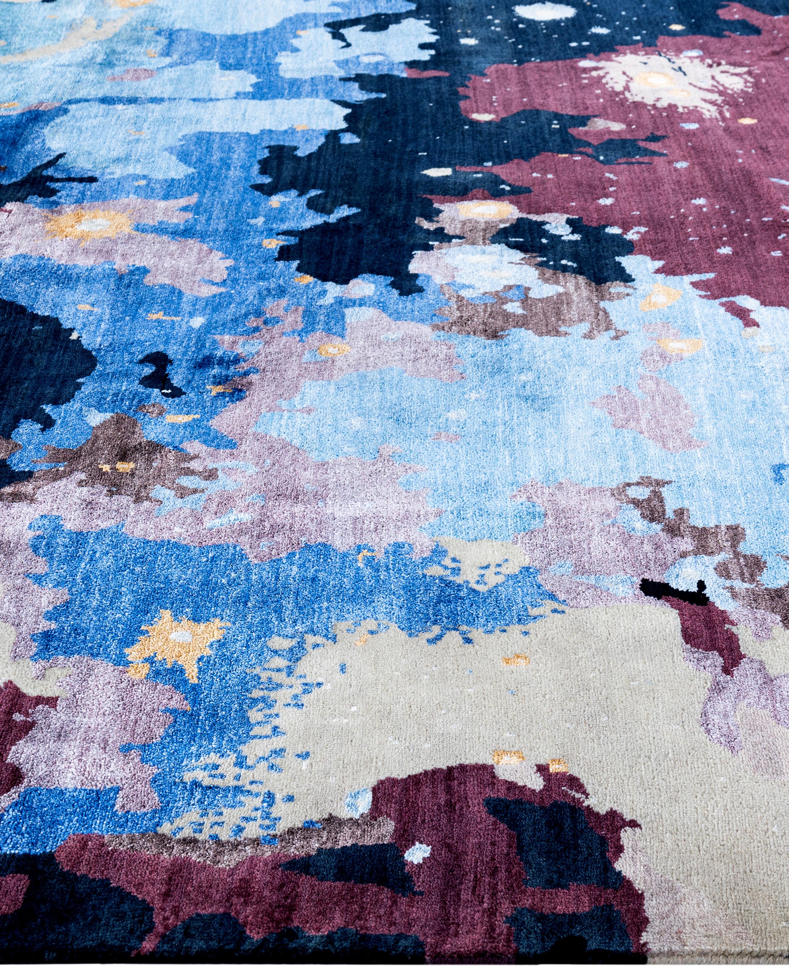 Annodato a mano Traditional Abstract Wool, Silk Hand Knoted Black Area Rugs 8' 1