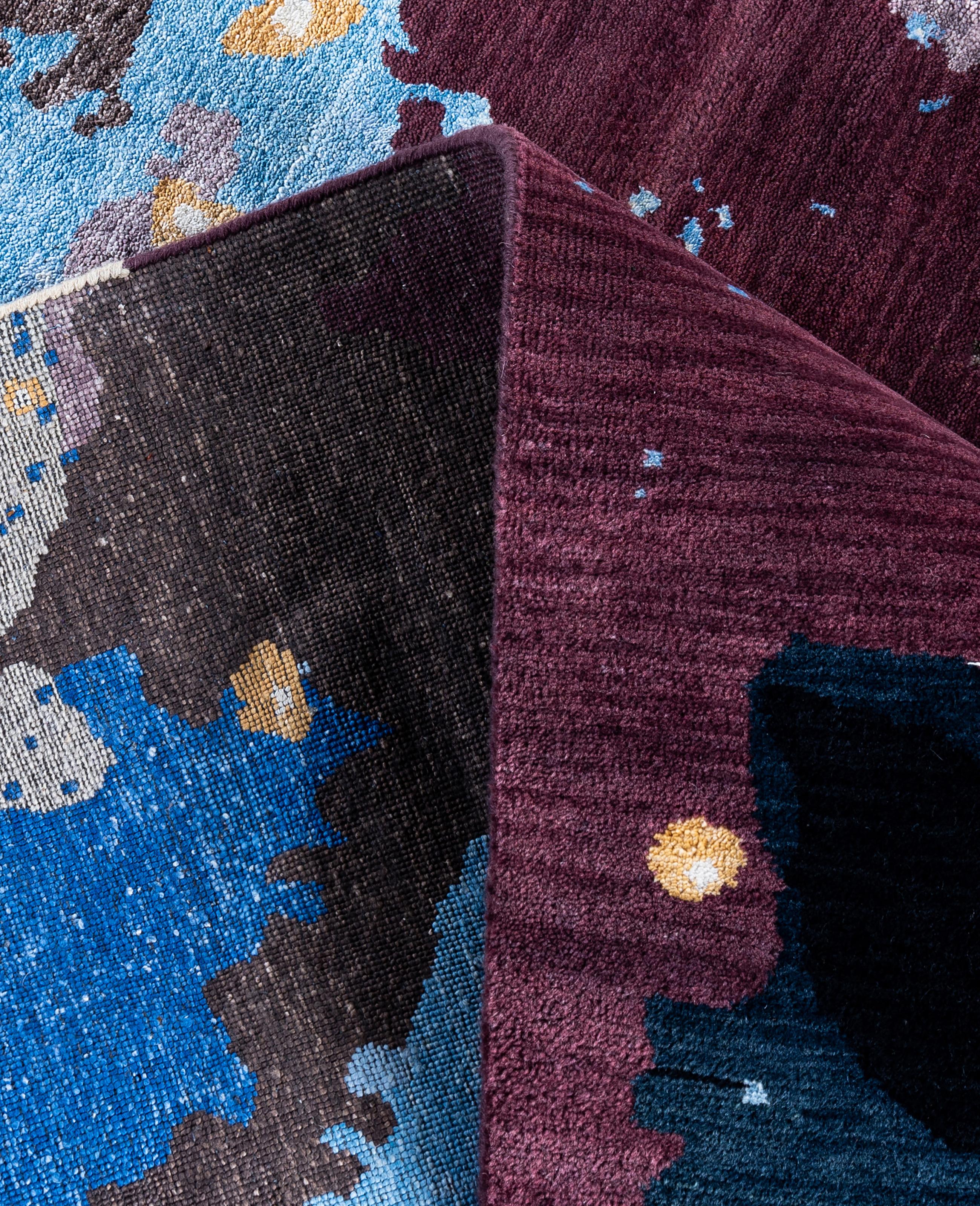 XXI secolo e contemporaneo Traditional Abstract Wool, Silk Hand Knoted Black Area Rugs 8' 1