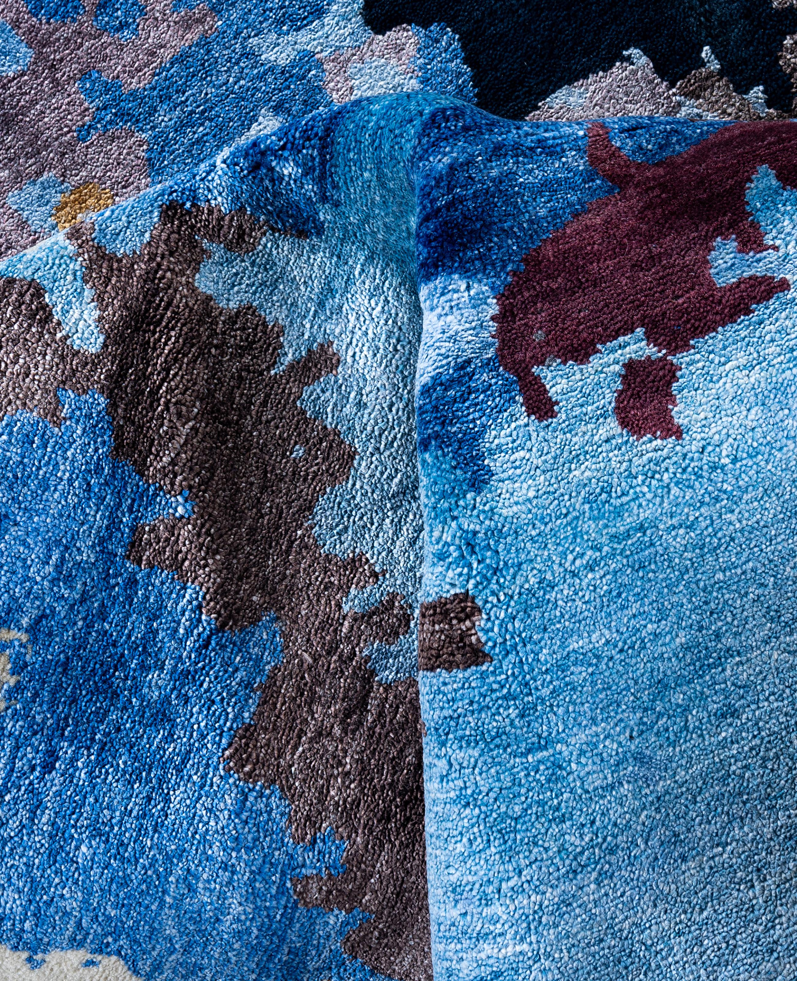 Lana Traditional Abstract Wool, Silk Hand Knoted Black Area Rugs 8' 1