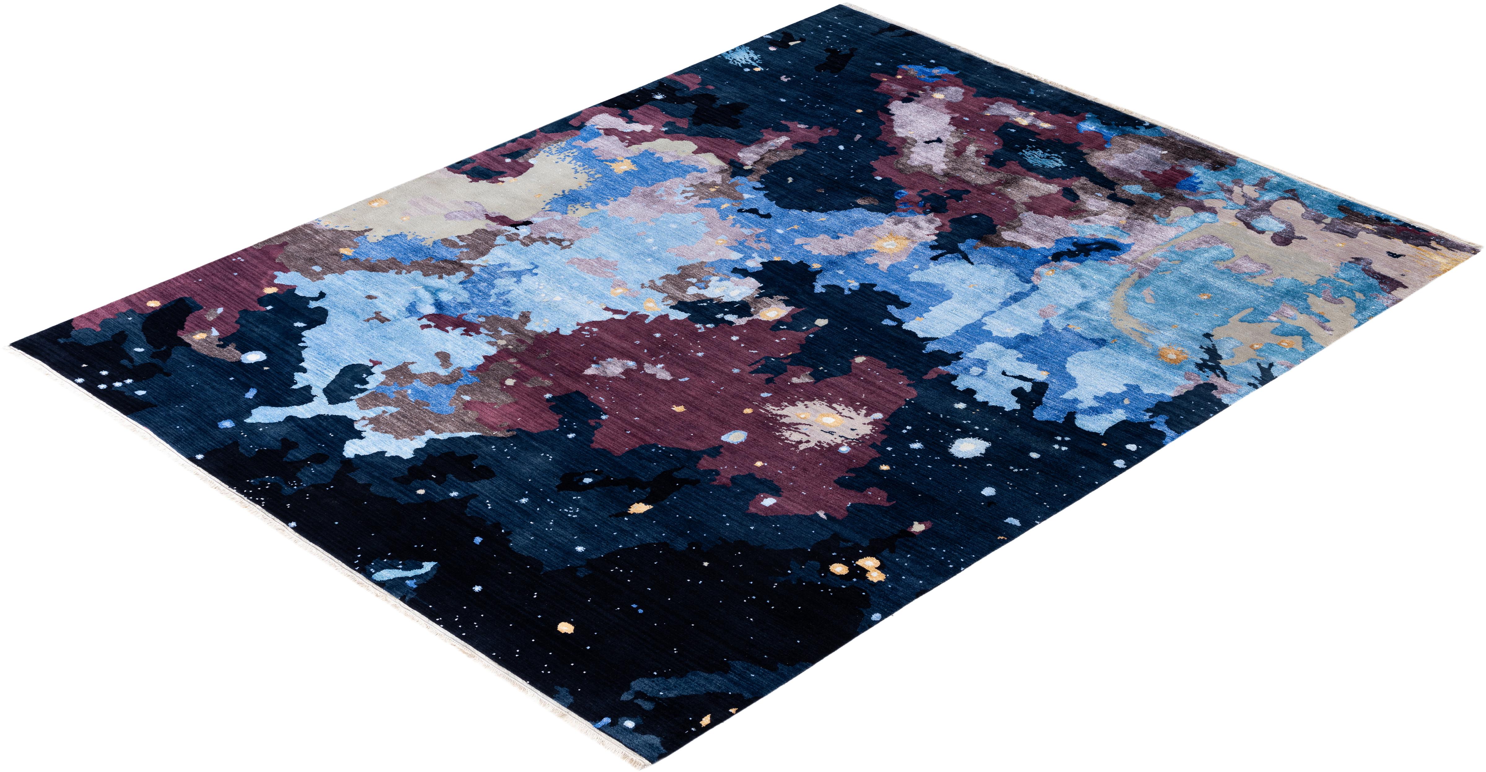 Traditional Abstract Wool, Silk Hand Knoted Black Area Rugs 8' 1