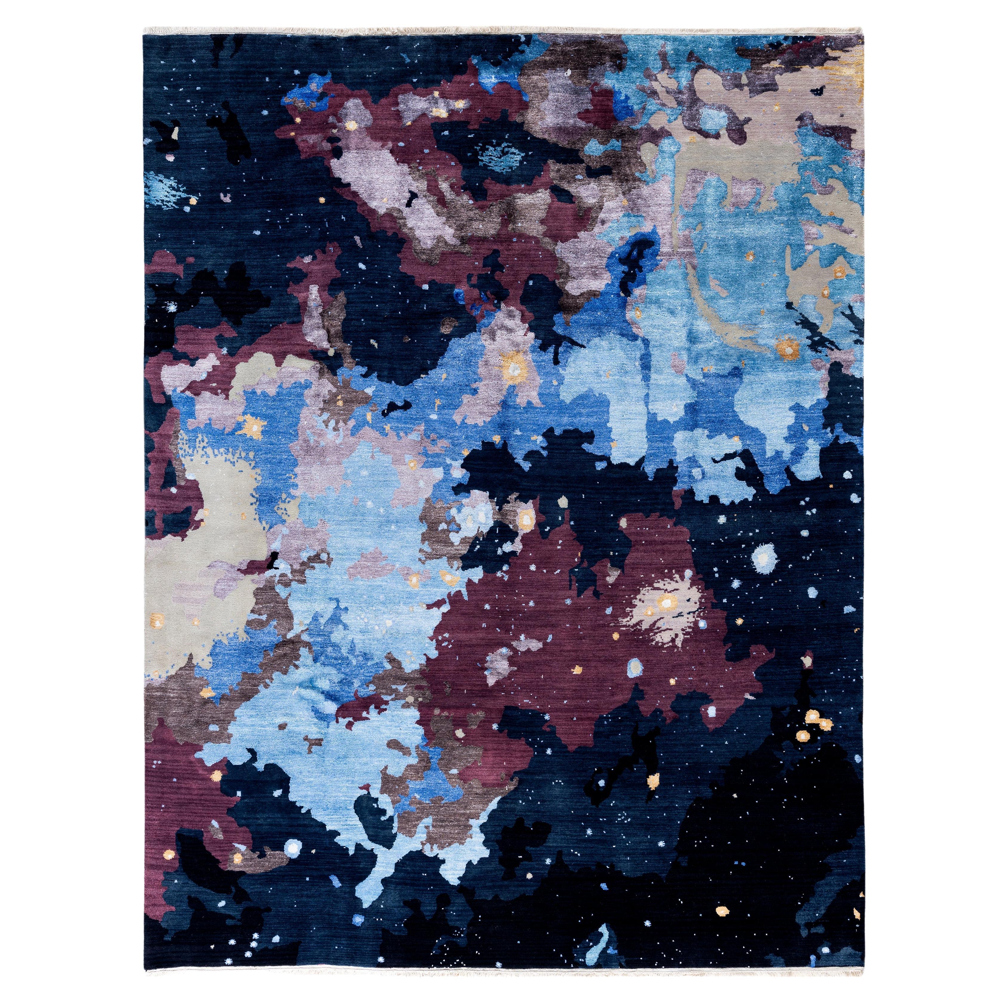 Traditional Abstract Wool, Silk Hand Knoted Black Area Rugs 8' 1" x 10' 6"
