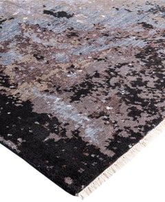Traditional Abstract Wool, Silk Hand Knotted Black Area Rug 8' 2" x 10' 1"