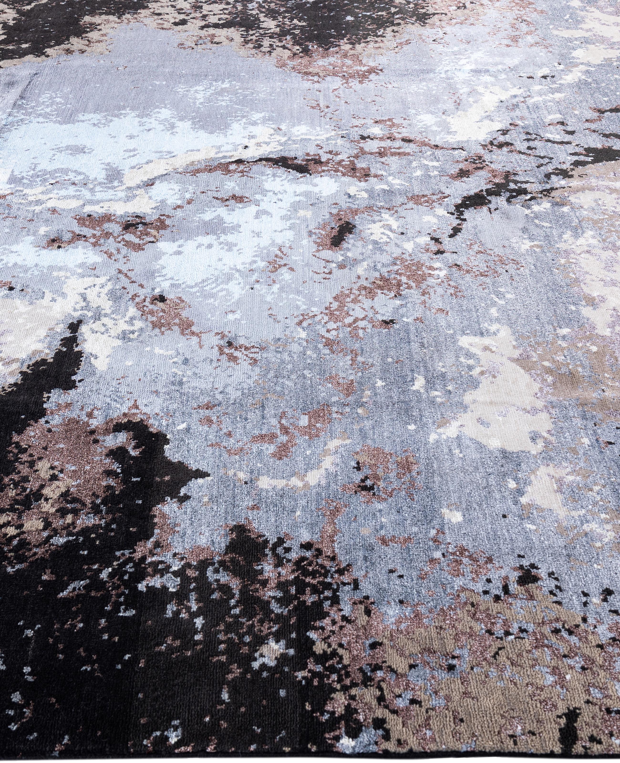 Annodato a mano Traditional Abstract Wool, Silk Hand Knotted Black Area Rugs 8' 2