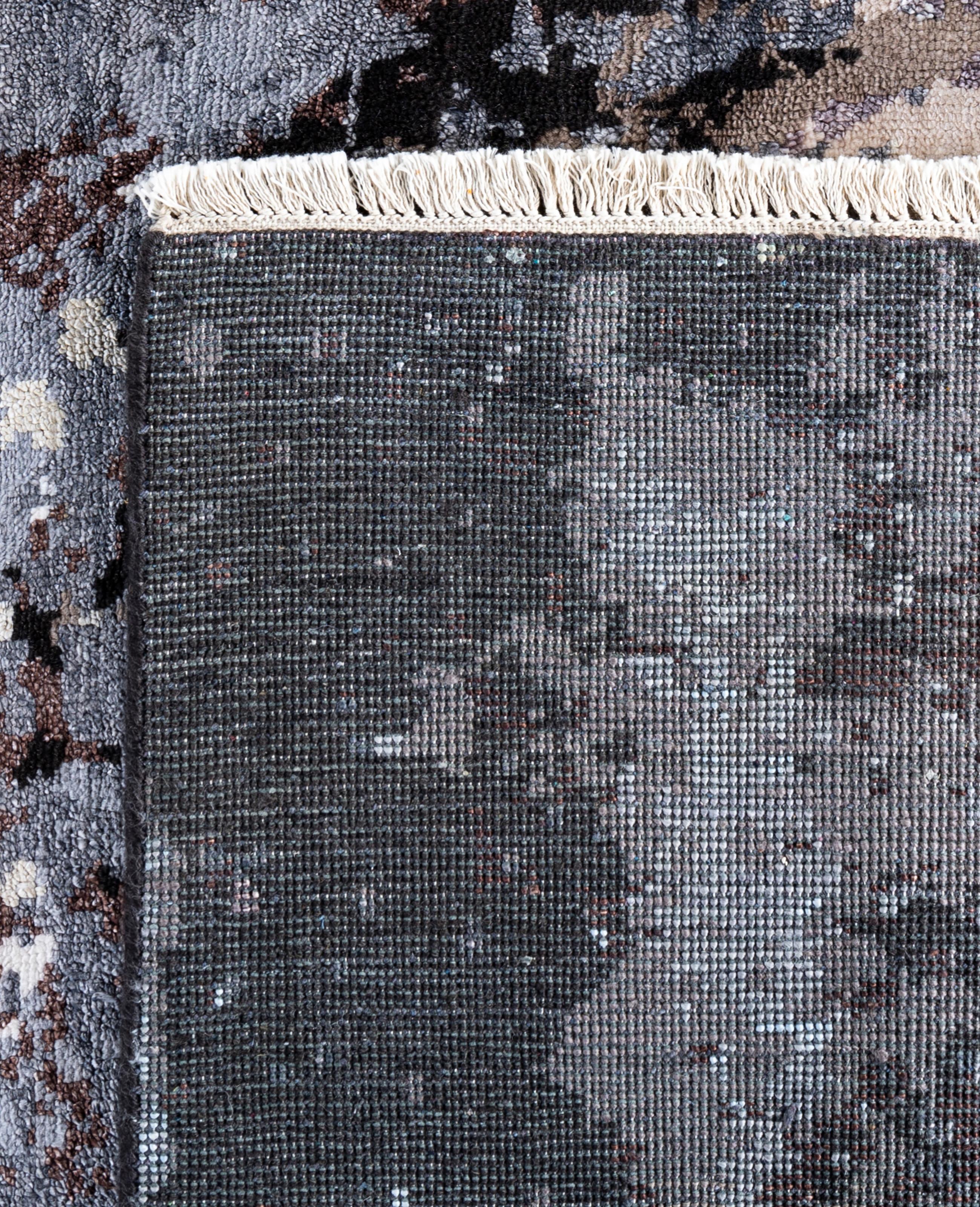 Traditional Abstract Wool, Silk Hand Knotted Black Area Rugs 8' 2