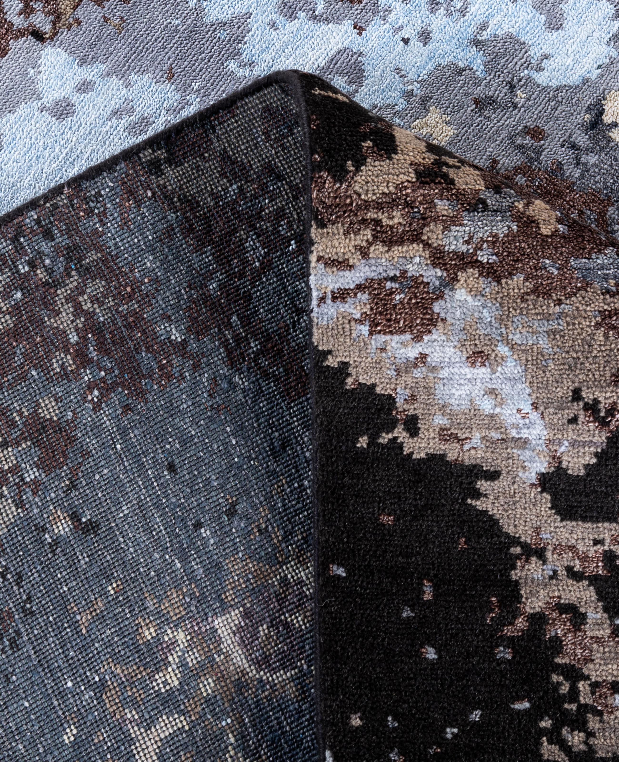 XXI secolo e contemporaneo Traditional Abstract Wool, Silk Hand Knotted Black Area Rugs 8' 2