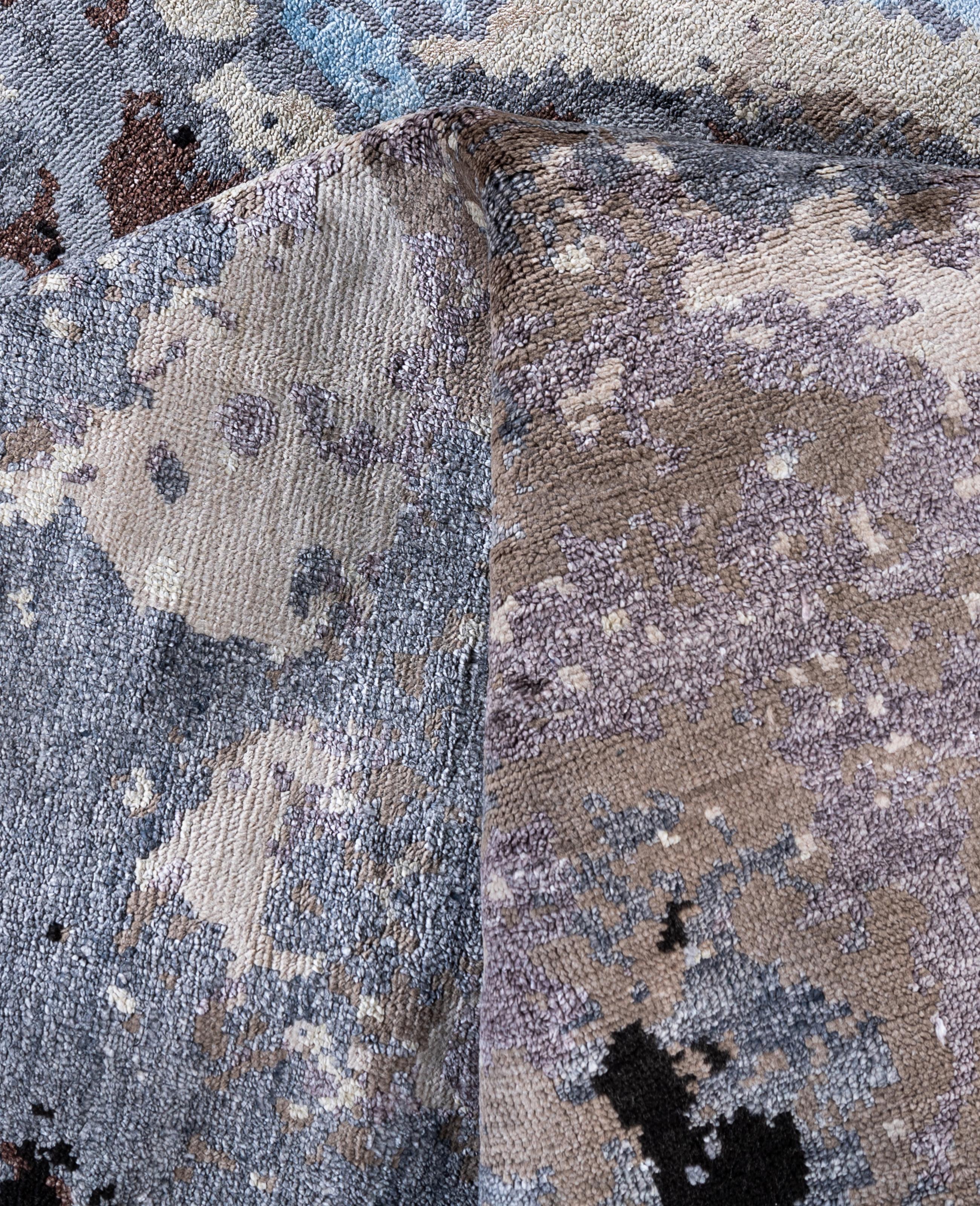 Lana Traditional Abstract Wool, Silk Hand Knotted Black Area Rugs 8' 2