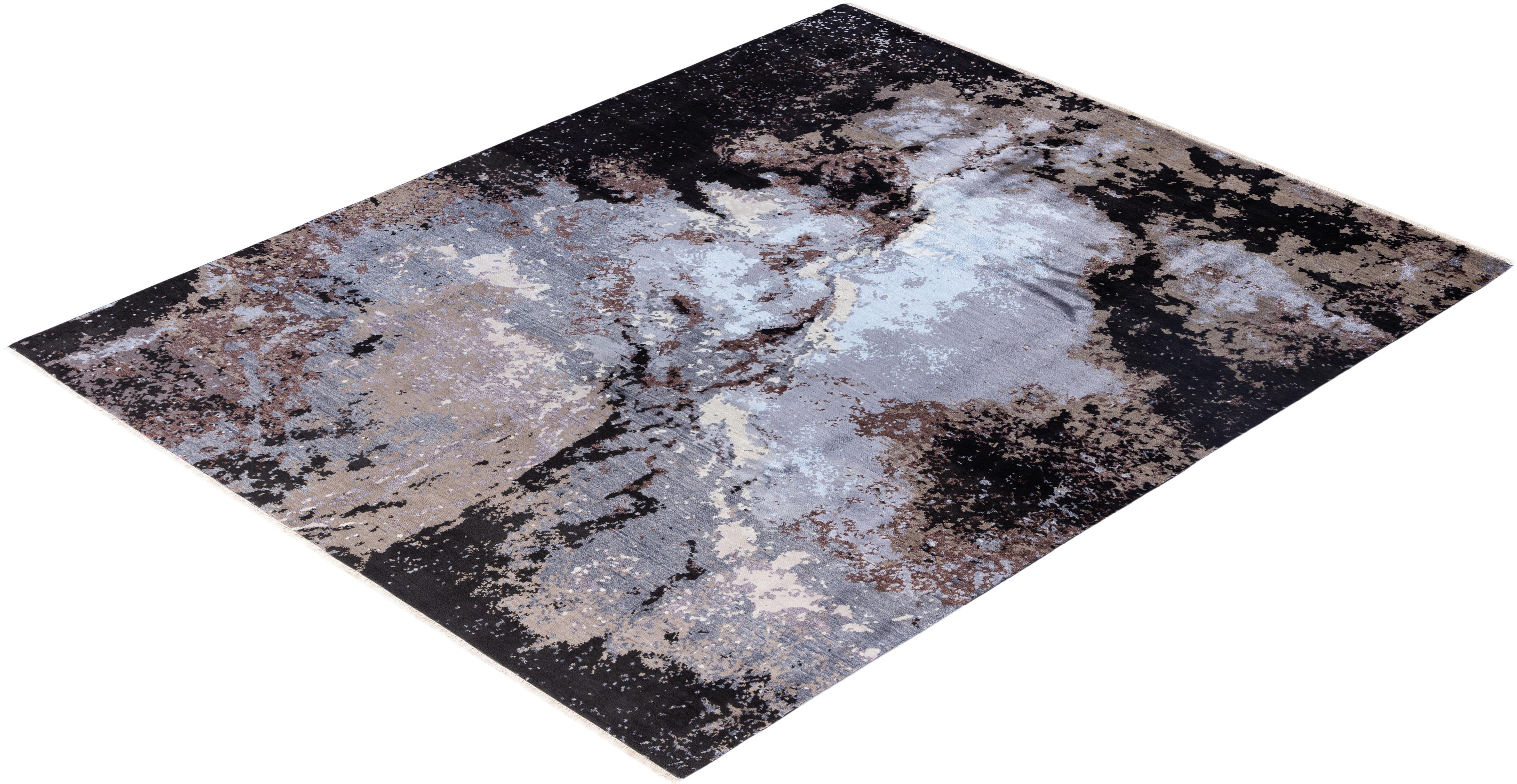Traditional Abstract Wool, Silk Hand Knotted Black Area Rugs 8' 2