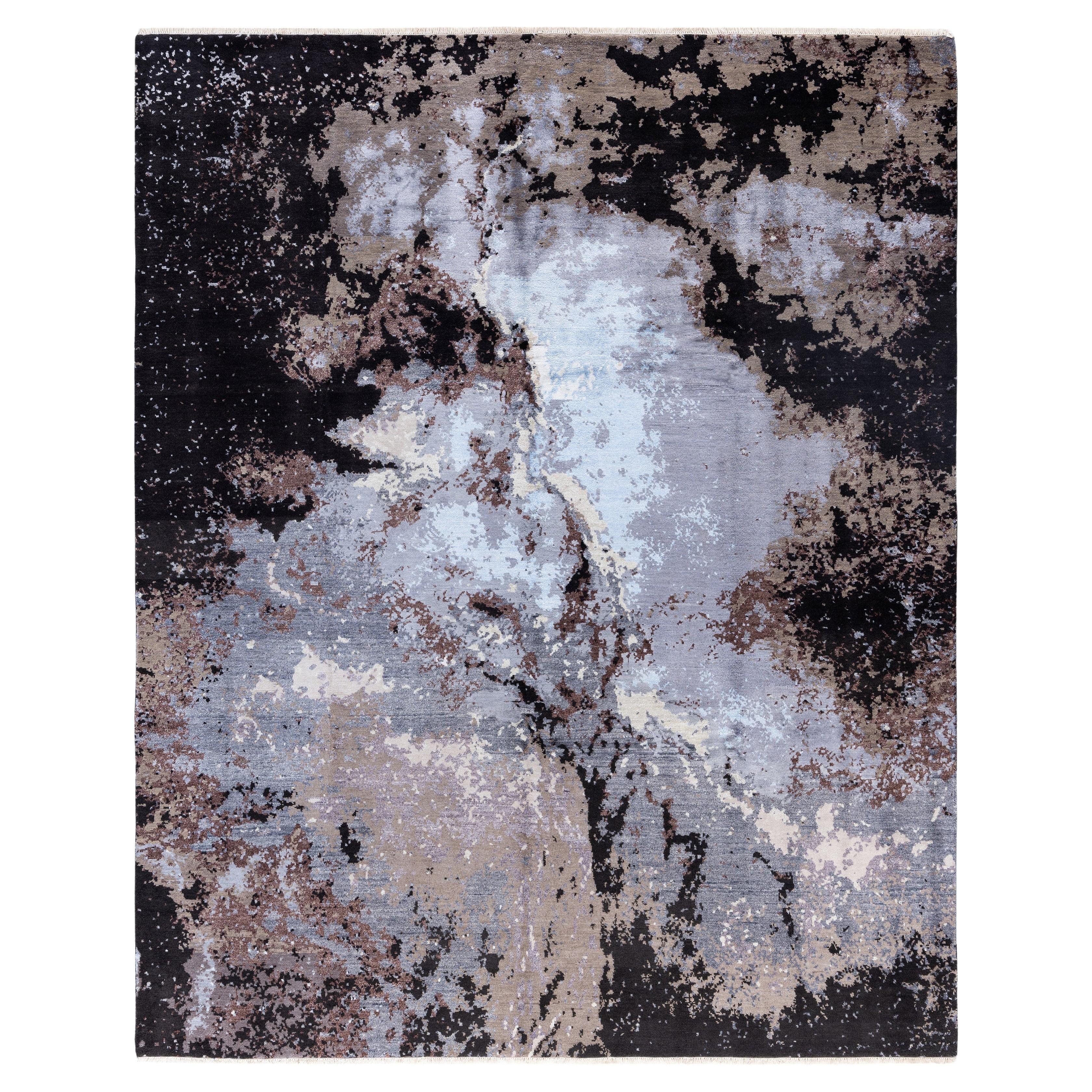 Traditional Abstract Wool, Silk Hand Knotted Black Area Rugs 8' 2" x 10' 1"