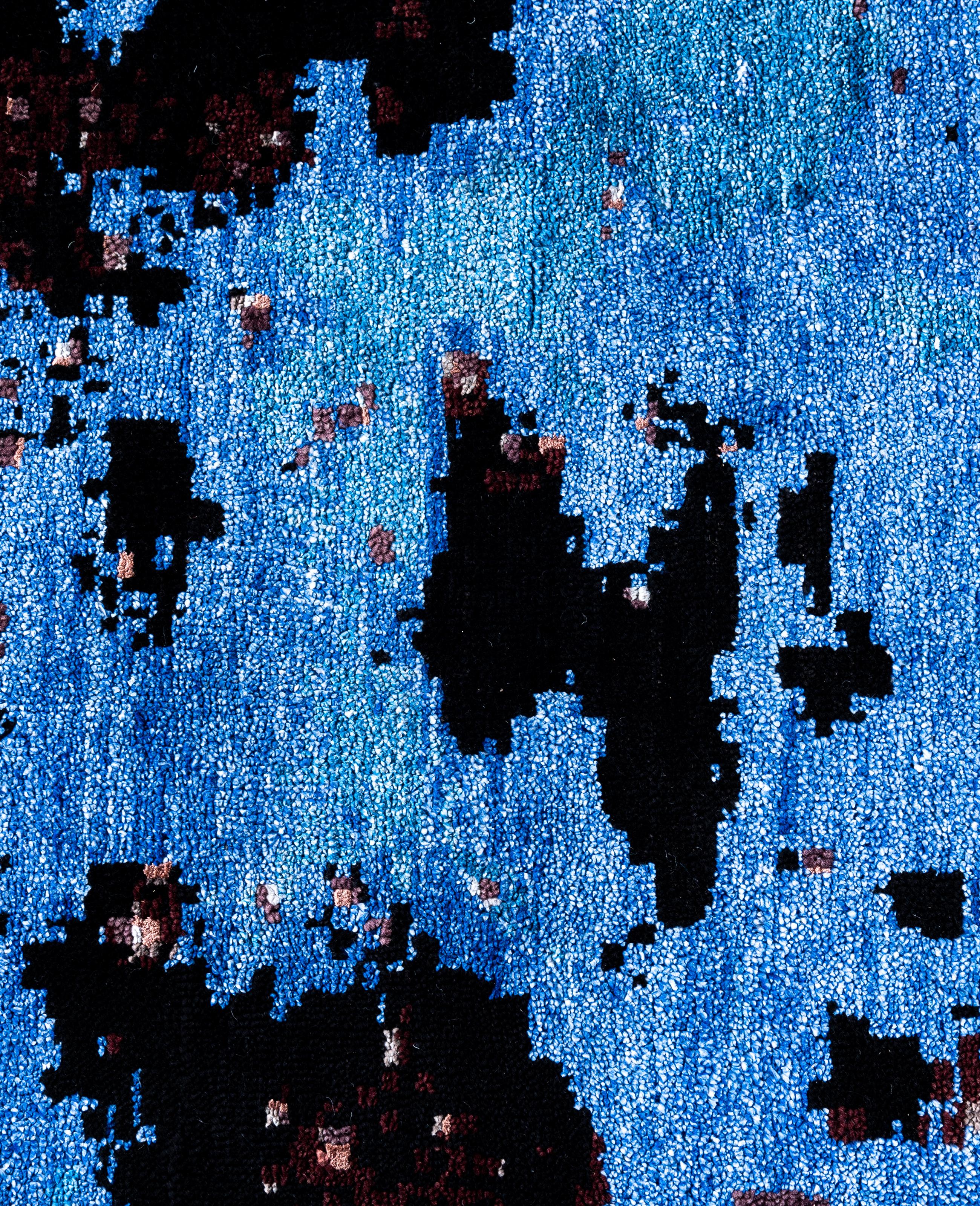 Indien Tapis abstrait traditionnel en laine et soie, noué à la main, noir 8' 2