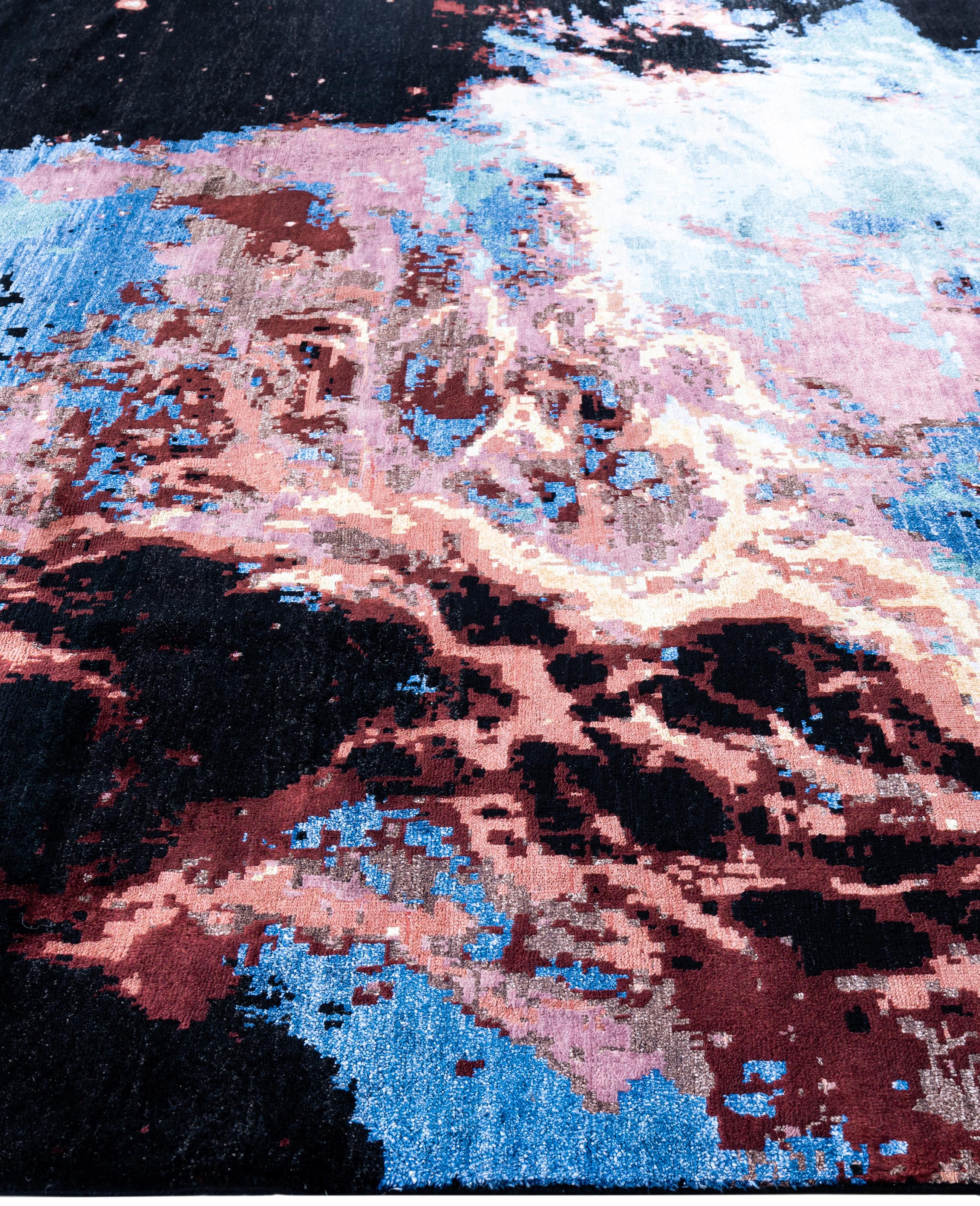 Annodato a mano Traditional Abstract Wool, Silk Hand Knoted Black Area Rugs 8' 2