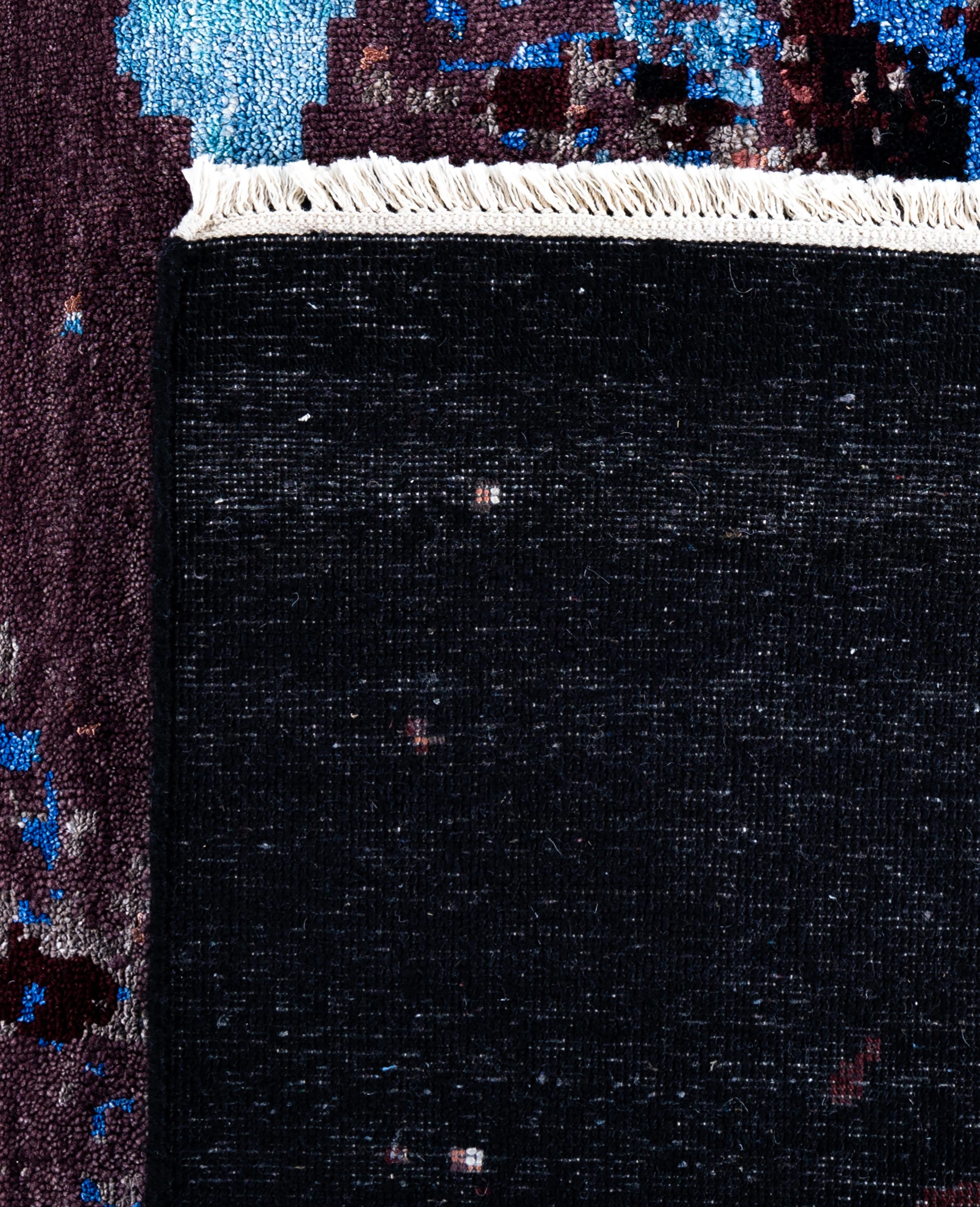 Tapis abstrait traditionnel en laine et soie, noué à la main, noir 8' 2