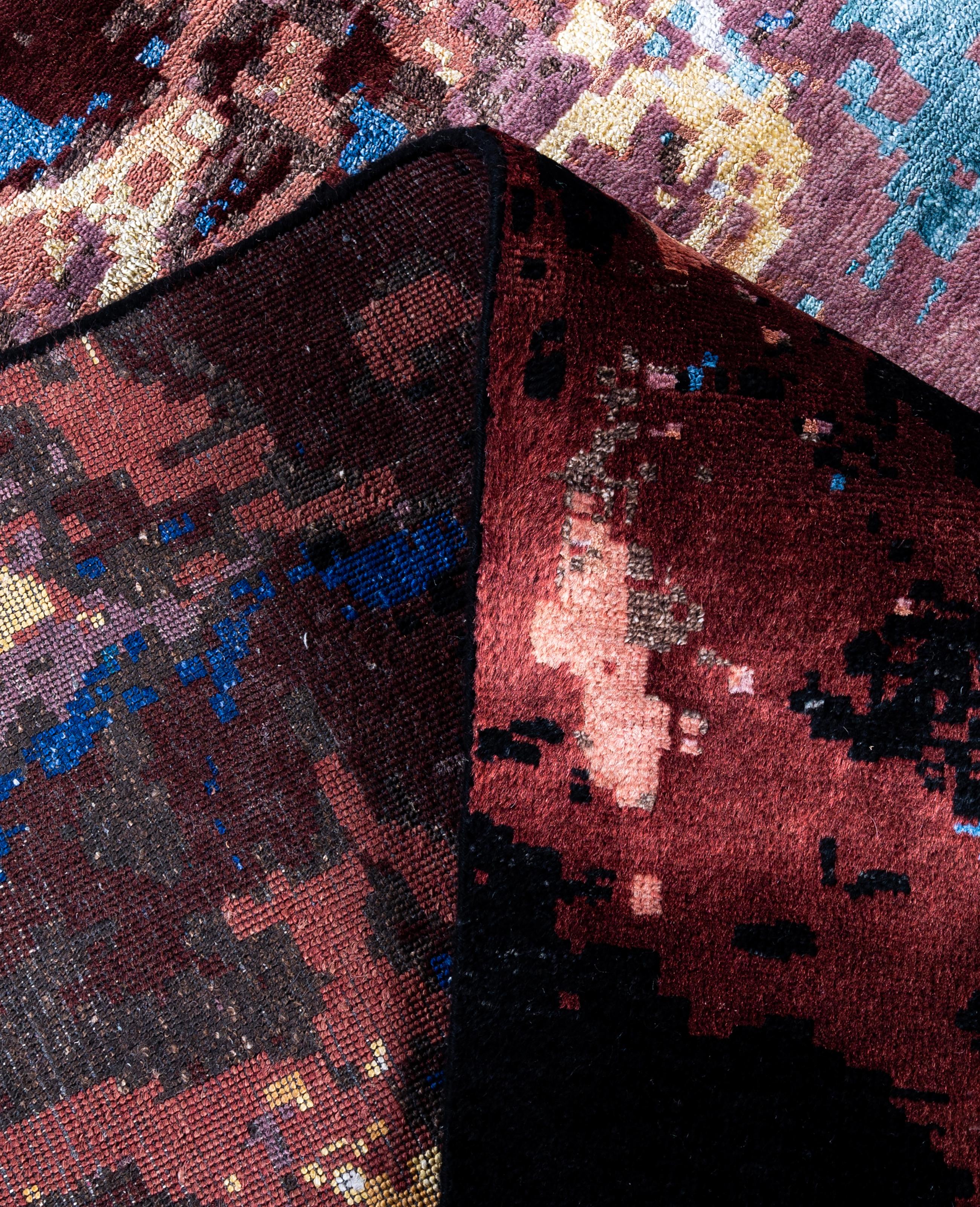 XXI secolo e contemporaneo Traditional Abstract Wool, Silk Hand Knoted Black Area Rugs 8' 2