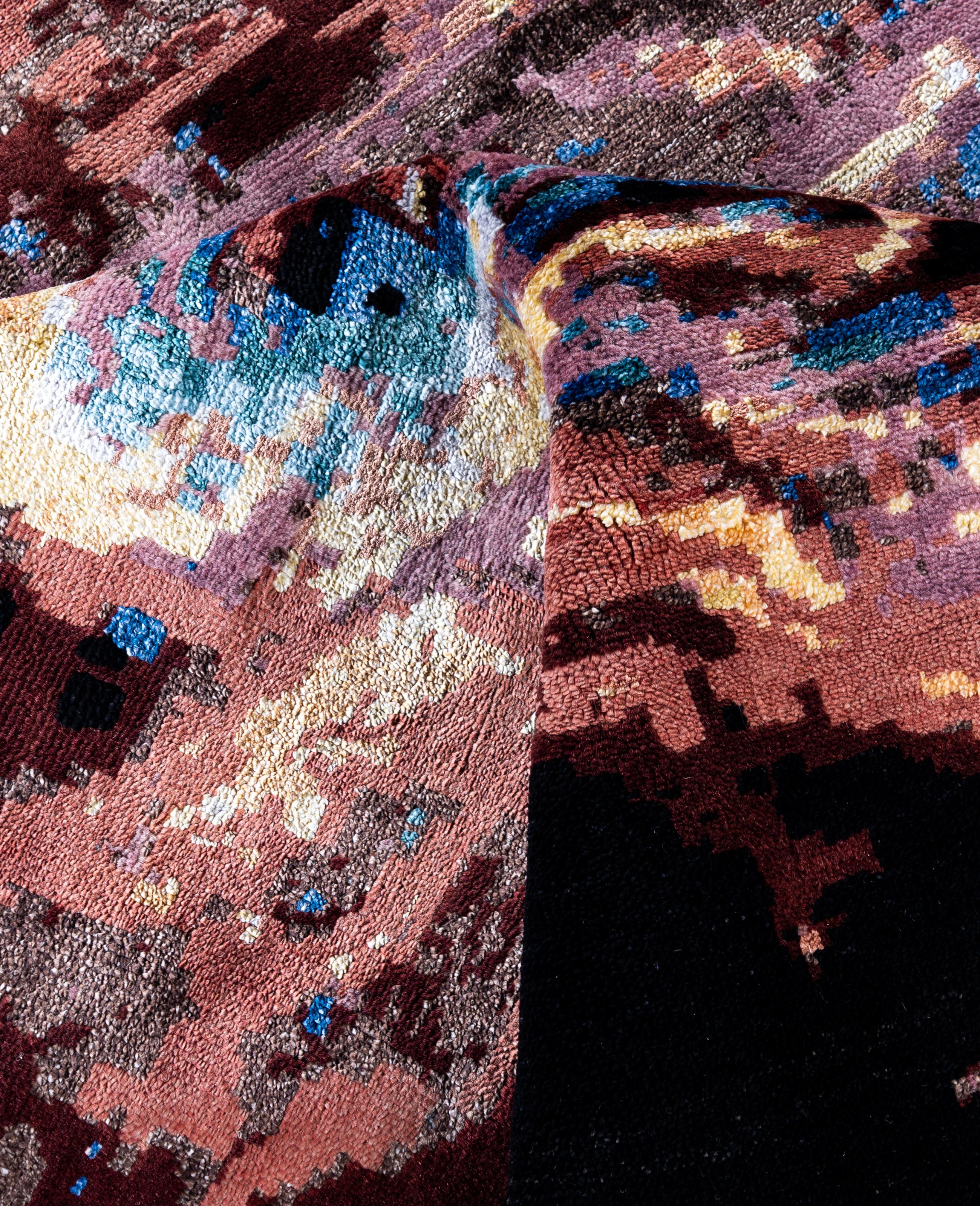 Lana Traditional Abstract Wool, Silk Hand Knoted Black Area Rugs 8' 2