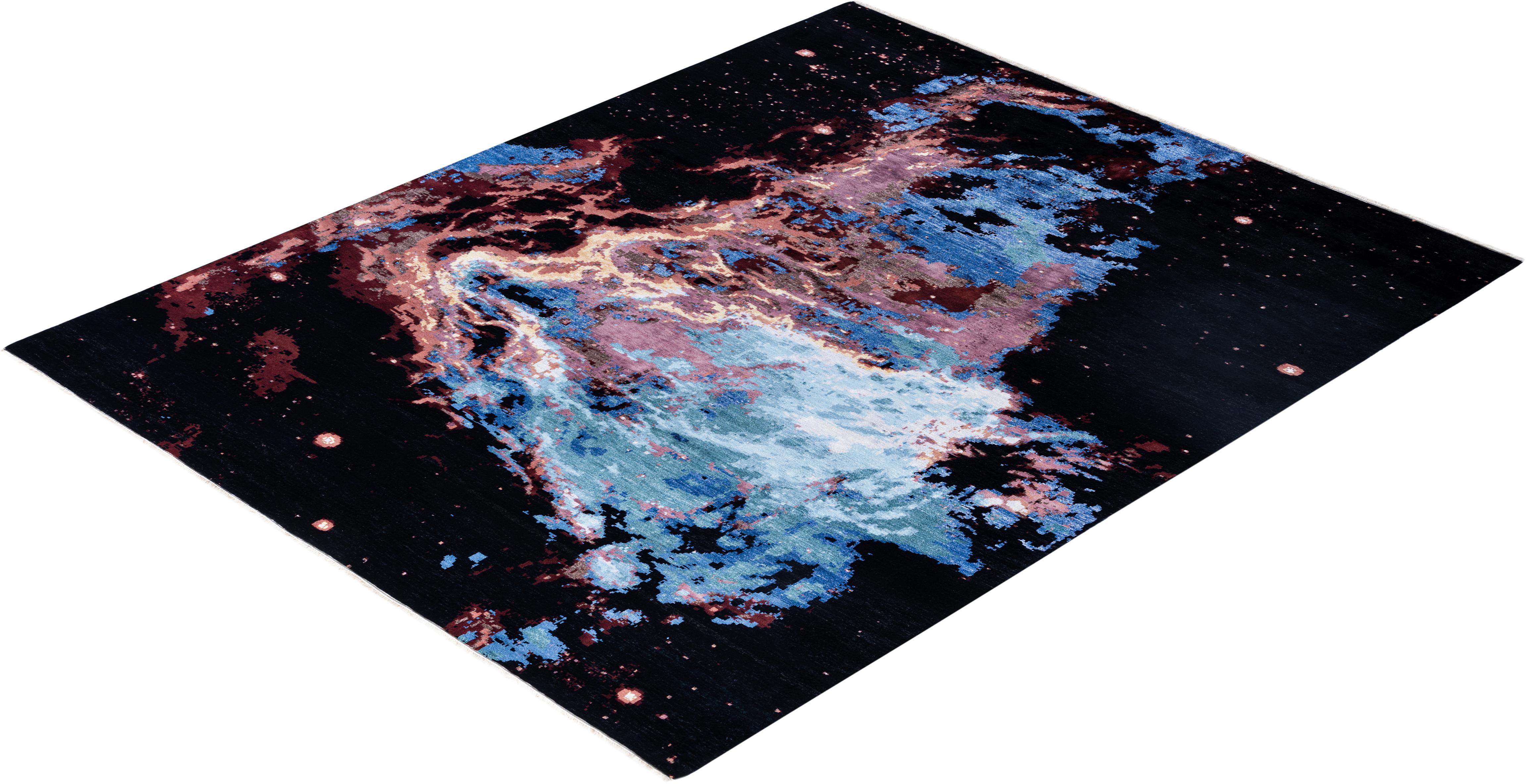 Traditional Abstract Wool, Silk Hand Knoted Black Area Rugs 8' 2
