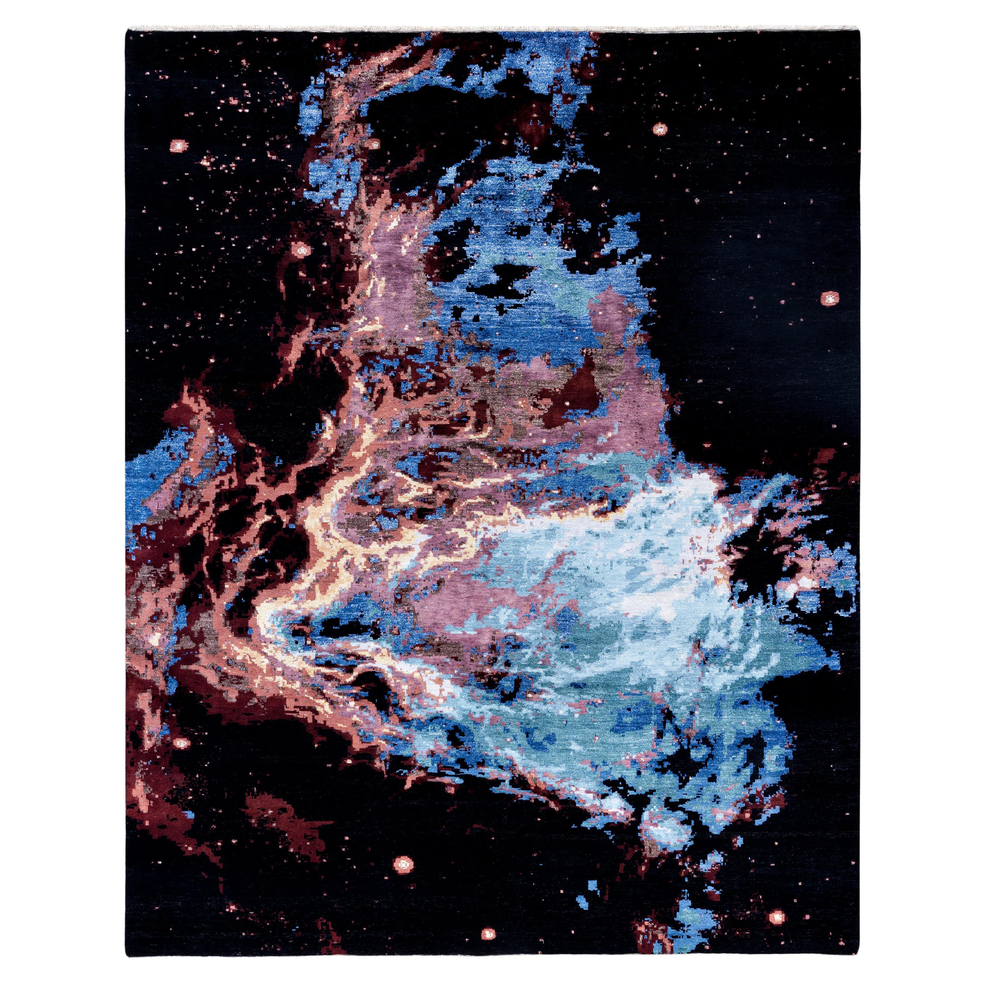 Traditional Abstract Wool, Silk Hand Knoted Black Area Rugs 8' 2" x 10' 2"