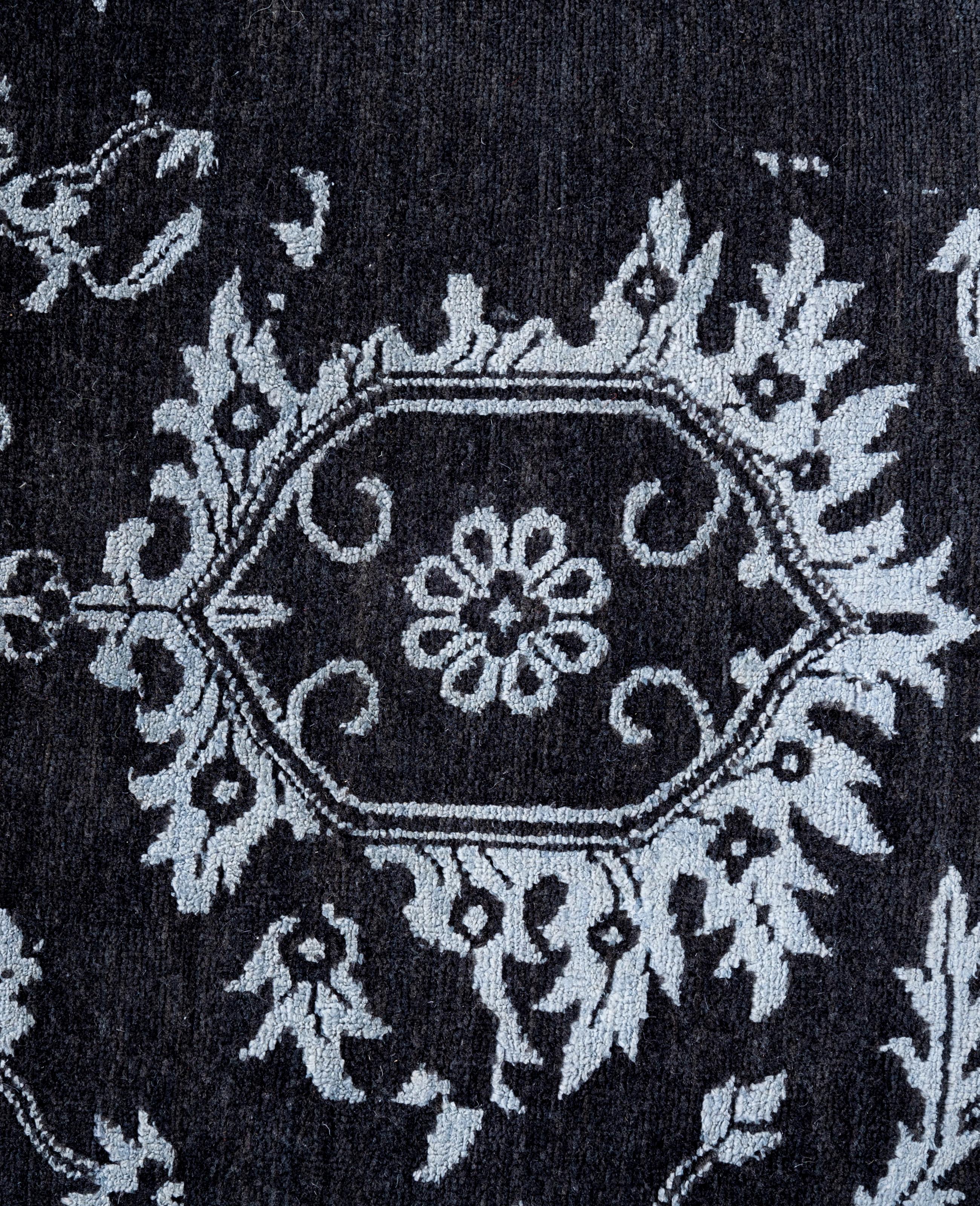 Indiano Traditional Abstract Wool, Silk Hand Knotted Black Area Rugs 9' 0