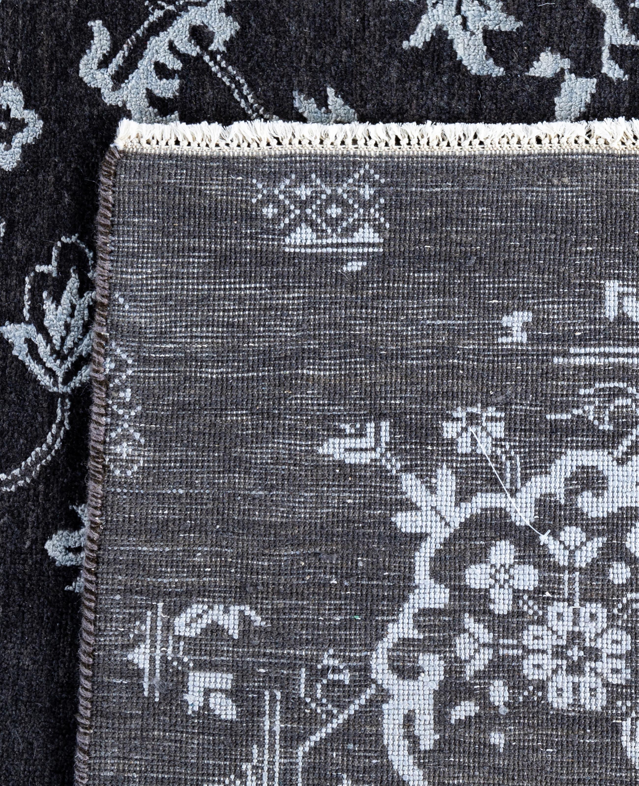 Traditional Abstract Wool, Silk Hand Knotted Black Area Rugs 9' 0