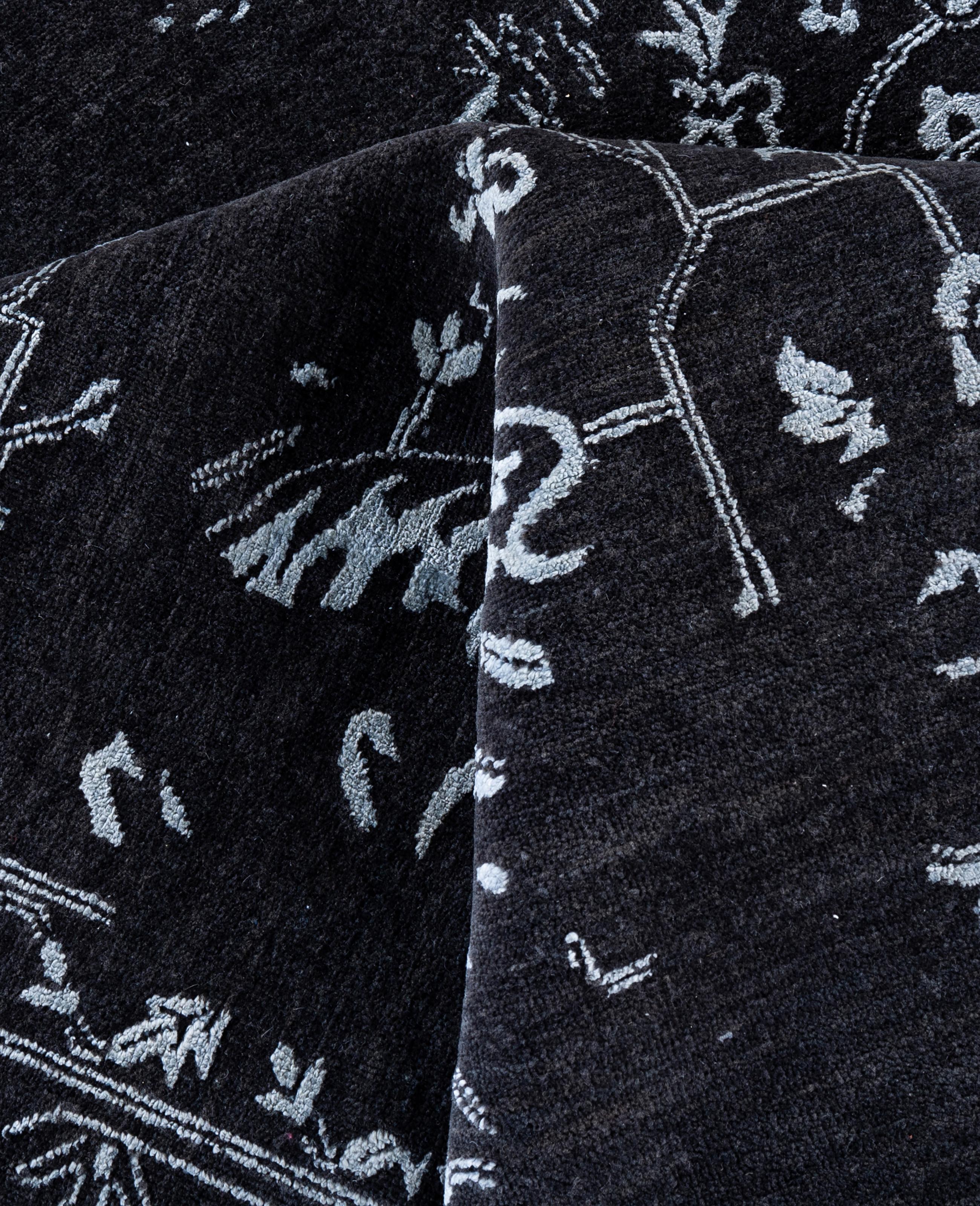 Lana Traditional Abstract Wool, Silk Hand Knotted Black Area Rugs 9' 0