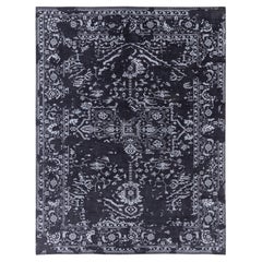 Traditioneller abstrakter handgeknüpfter schwarzer Teppich aus Wolle und Seide 9' 0" x 11' 9"