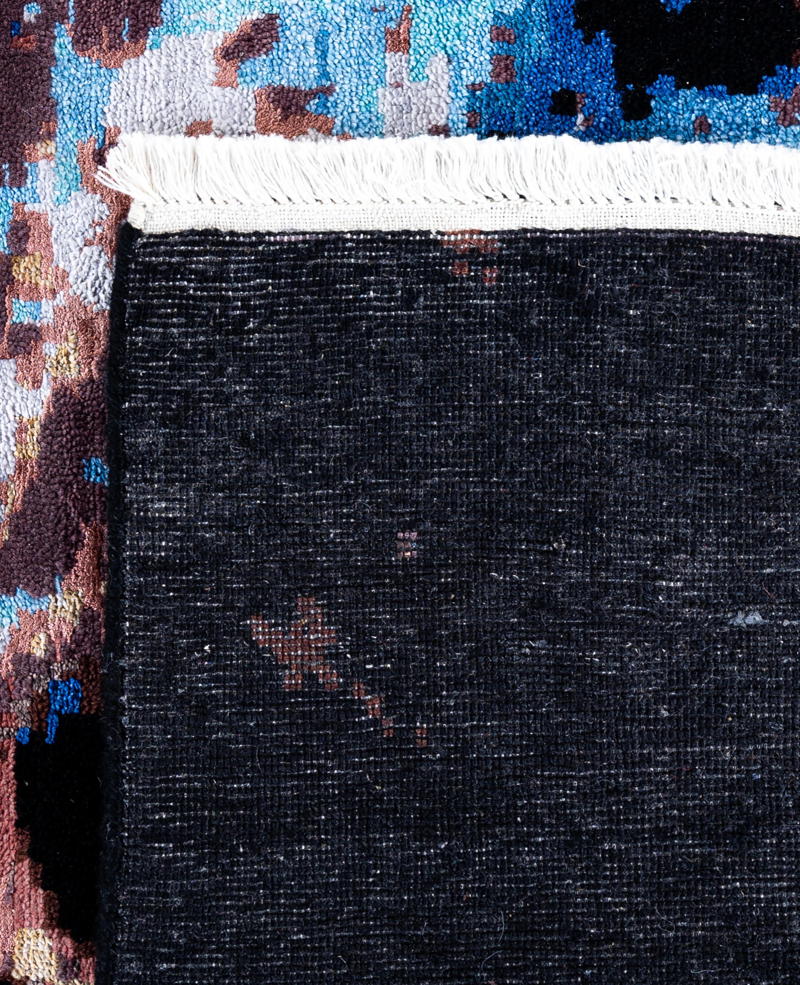 Traditional Abstract Wool, Silk Hand Knotted Black Area Rug 9' 2