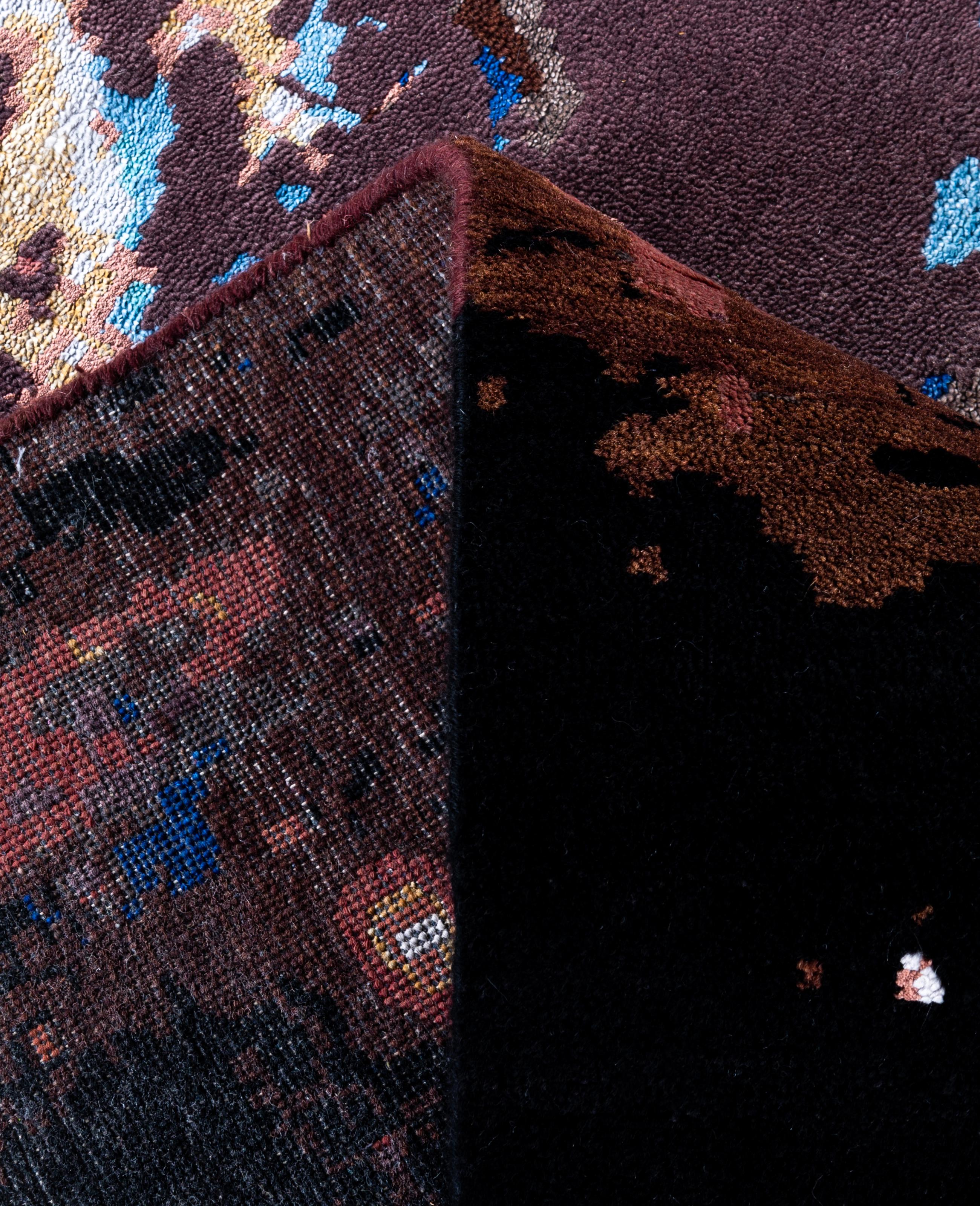 Contemporary Traditional Abstract Wool, Silk Hand Knotted Black Area Rug 9' 2